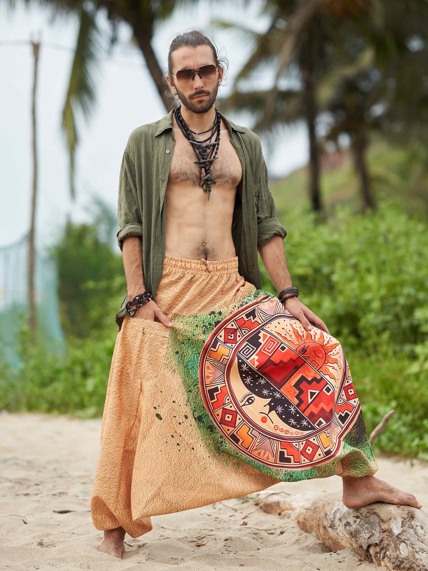 Buy Men's Sun and Moon Print Boho Genie Hippy Harem Pants For Travel Yoga Dance