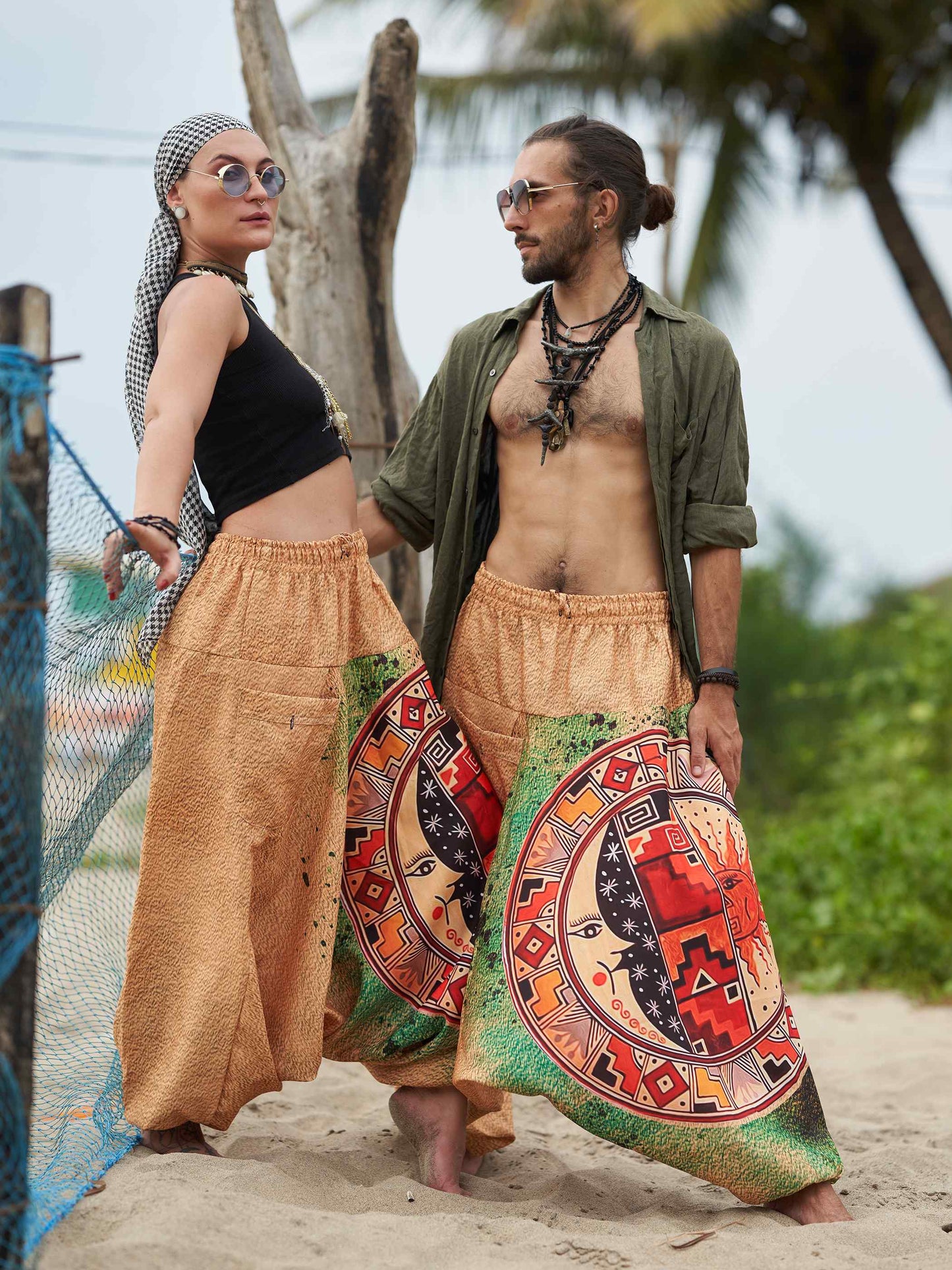 Buy Women's Sun and Moon Print Boho Genie Hippy Harem Pants For Travel Yoga Dance