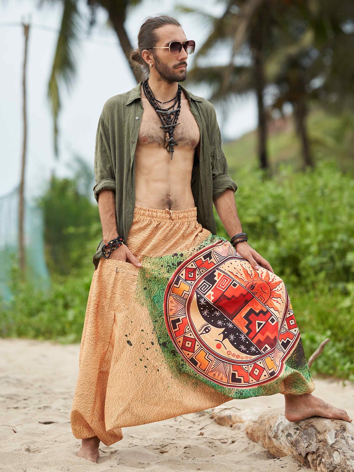 Buy Men's Sun and Moon Print Boho Genie Hippy Harem Pants For Travel Yoga Dance