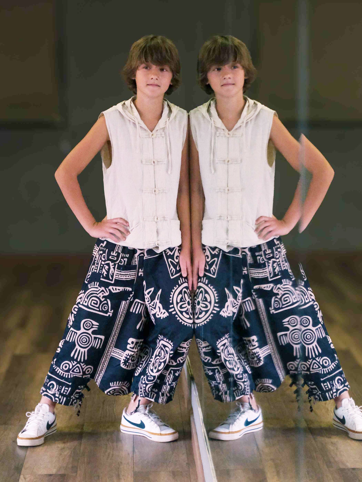 Boy's Kids Black Printed Hippy Harem Pants For Dance