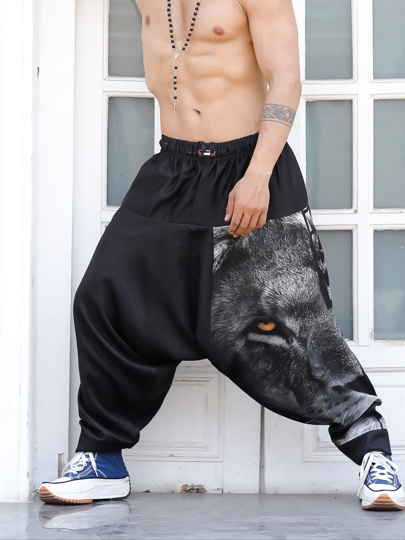 Men's King Lion Print Baggy Aladdin Harem Pants For Travel Dance Yoga