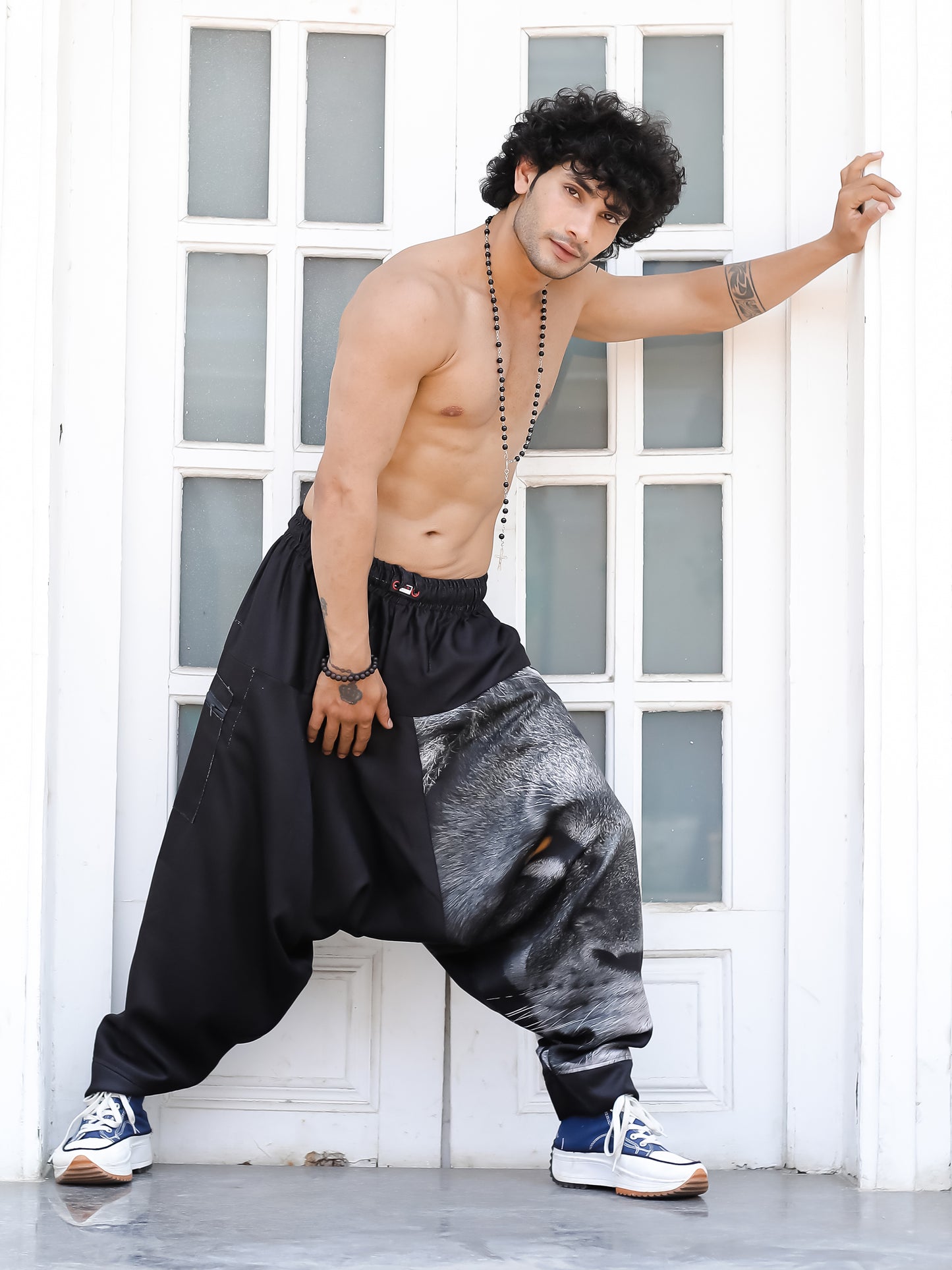 Men's King Lion Print Baggy Aladdin Harem Pants For Travel Dance Yoga