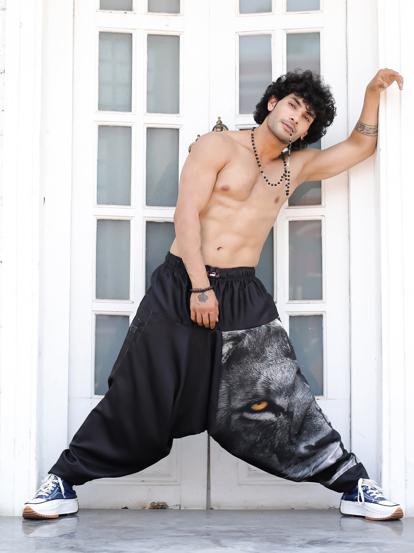 Men's King Lion Print Baggy Aladdin Harem Pants For Travel Dance Yoga