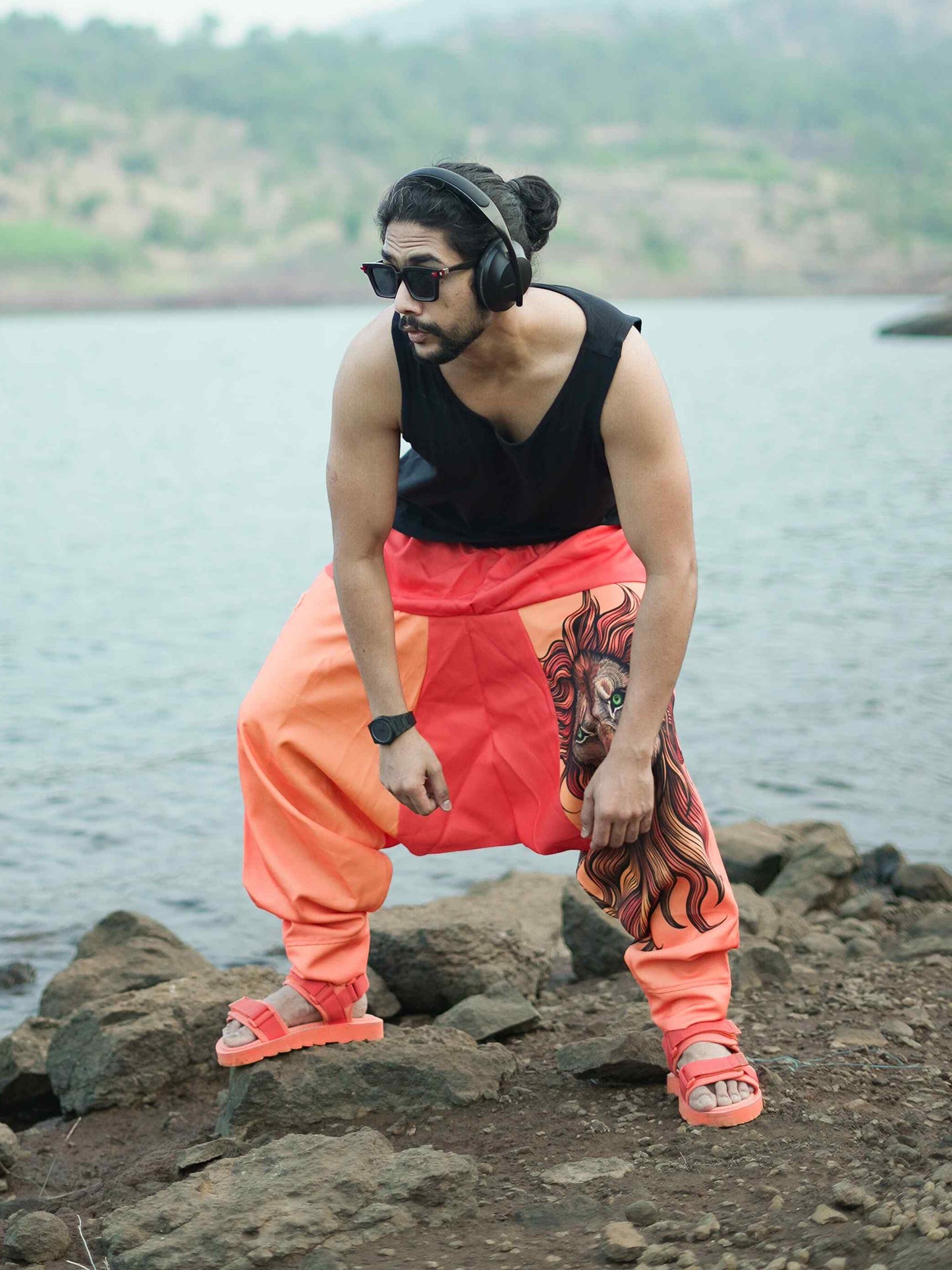 Men's Lion Print Bohemian Hippy Harem Pants For Travel Yoga Dance