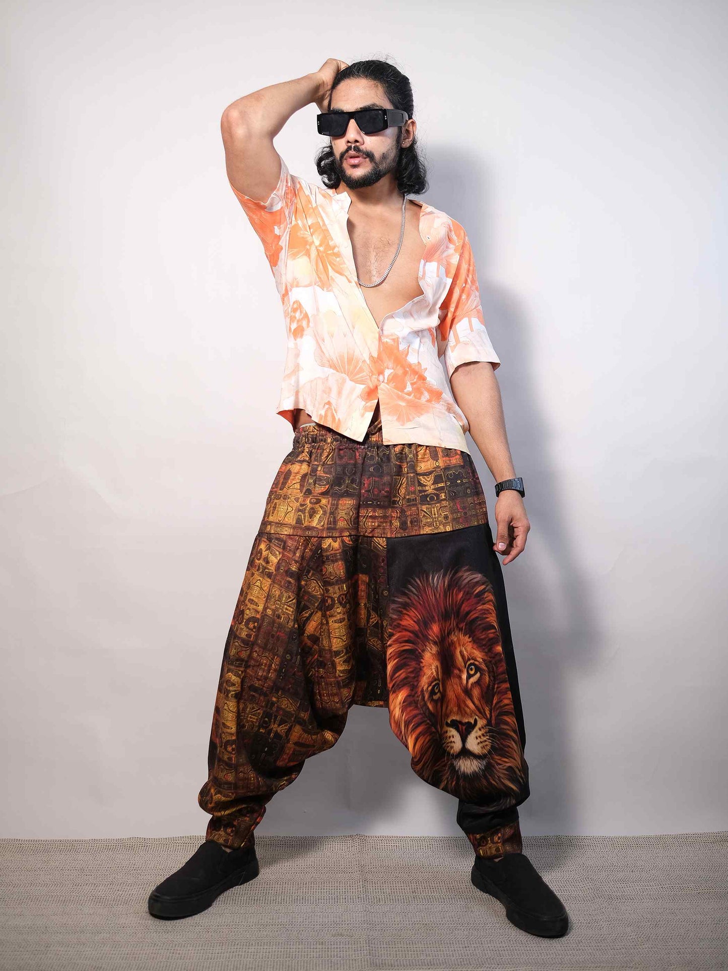 Men's Lion Print Balloon Aladdin Hippy Harem Pants For Travel Dance Yoga