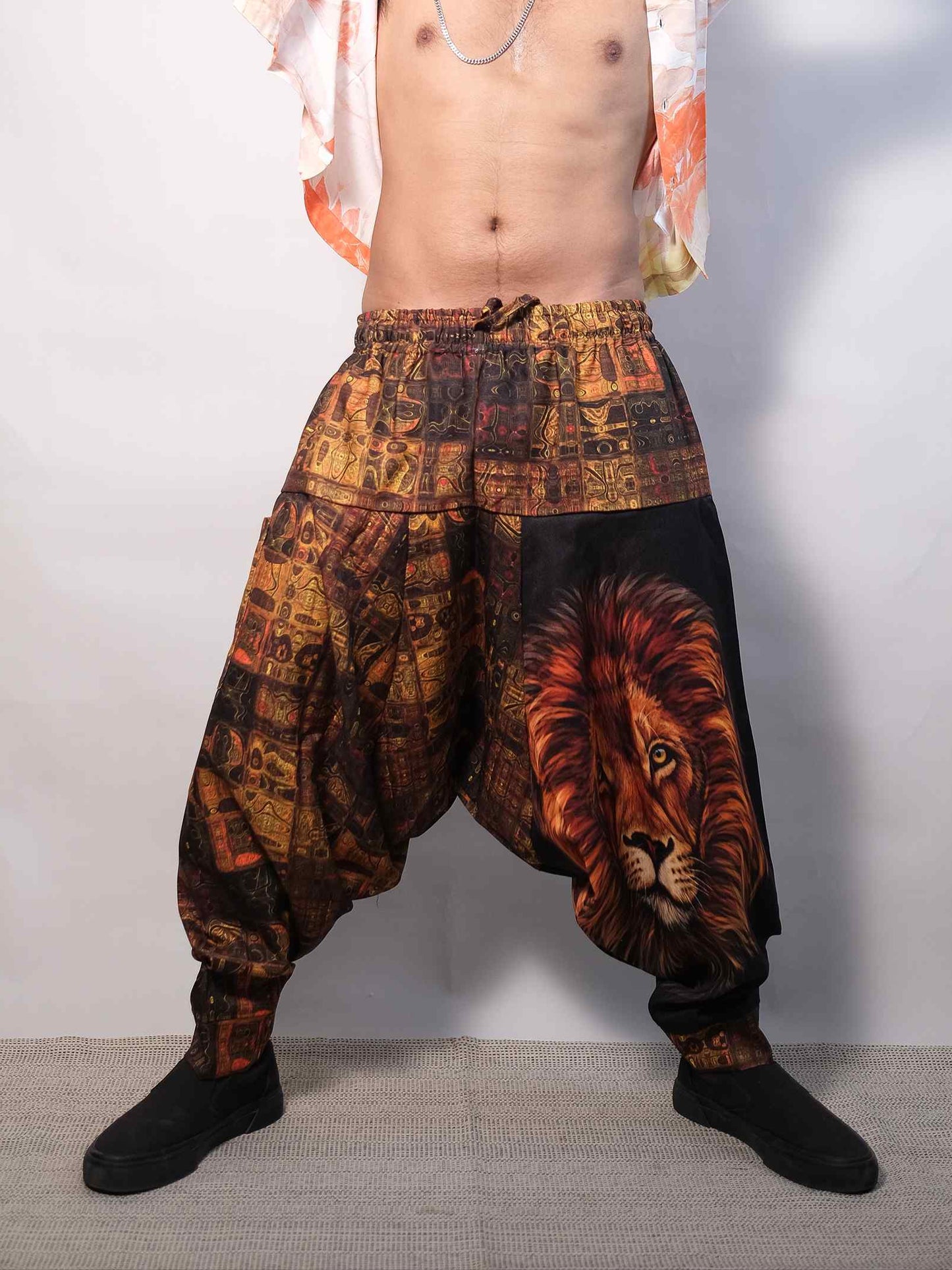 Men's Lion Print Balloon Aladdin Hippy Harem Pants For Travel Dance Yoga