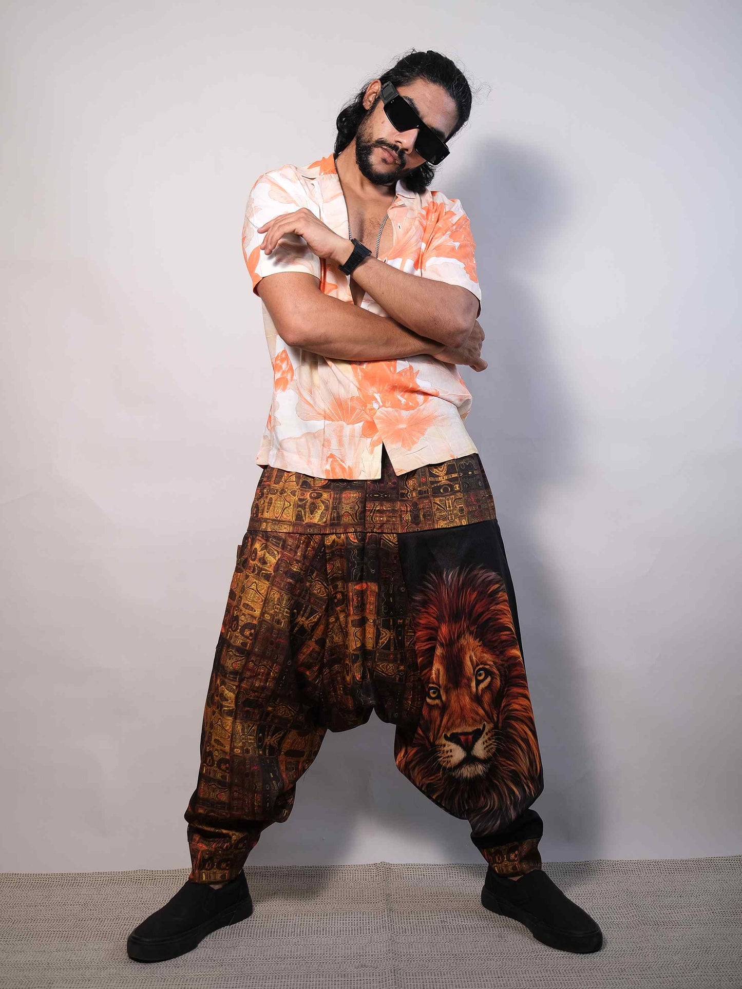 Men's Lion Print Balloon Aladdin Hippy Harem Pants For Travel Dance Yoga