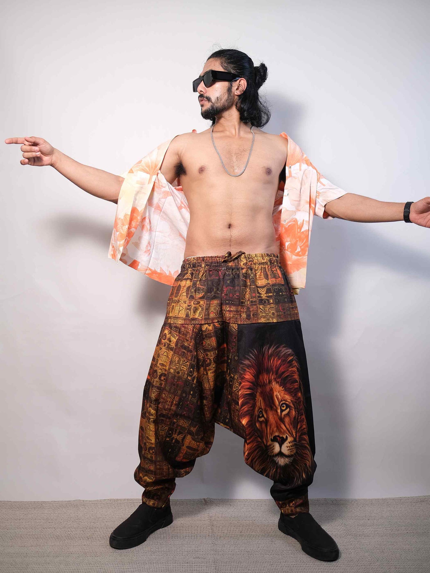 Men's Lion Print Balloon Aladdin Hippy Harem Pants For Travel Dance Yoga