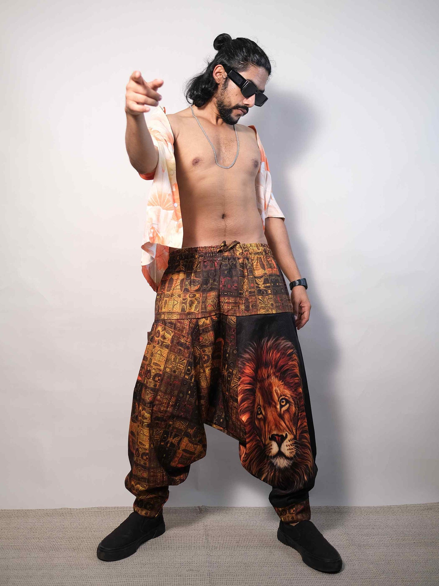 Men's Lion Print Balloon Aladdin Hippy Harem Pants For Travel Dance Yoga