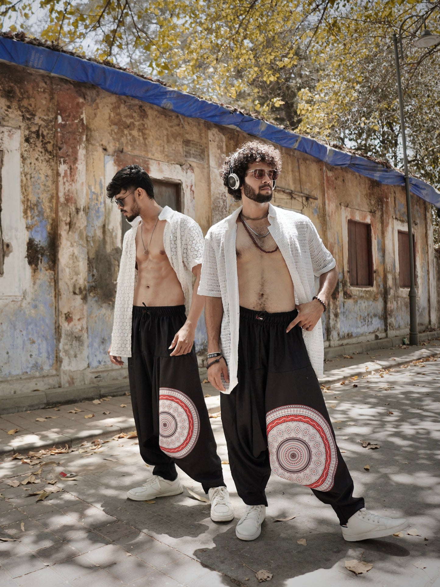 Men’s Black Harem Pants with Mandala Print – Free Size for Dance, Yoga & Travel
