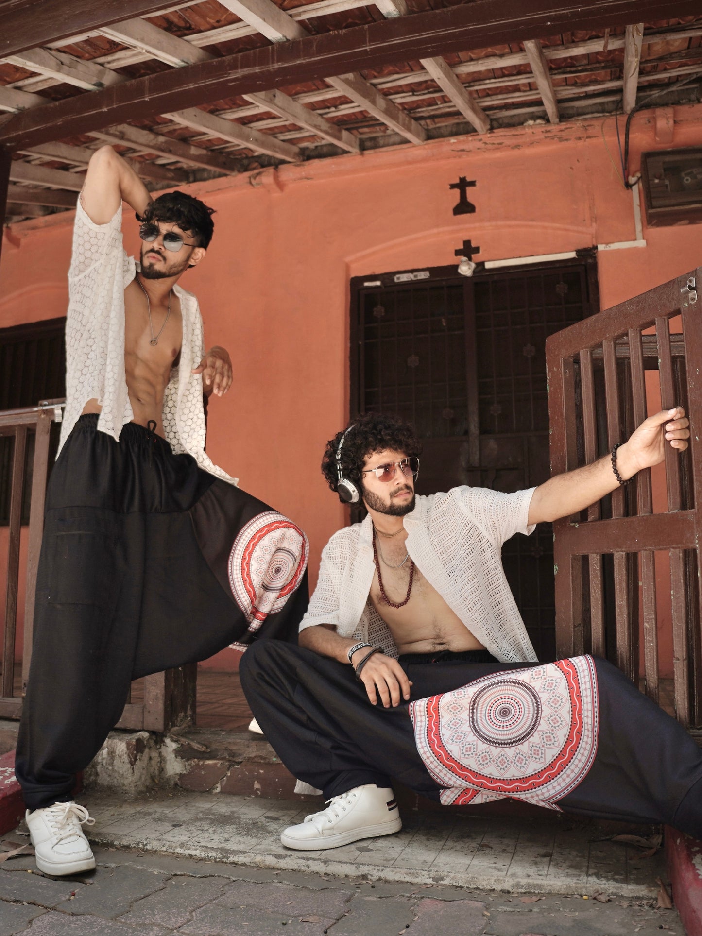 Men’s Black Harem Pants with Mandala Print – Free Size for Dance, Yoga & Travel