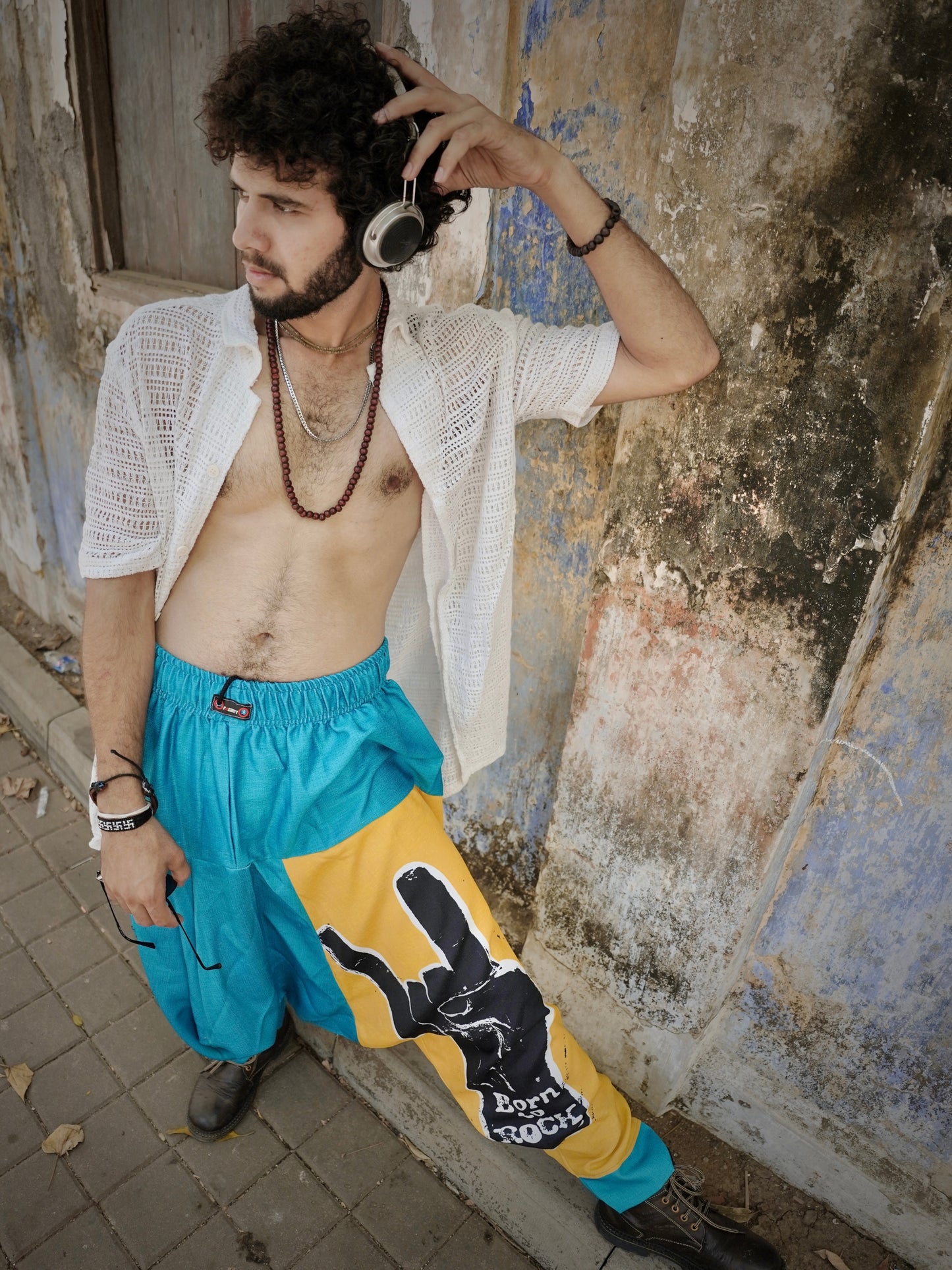 Men's Harem Pants For Dance Travel Yoga - Born To Rock Print