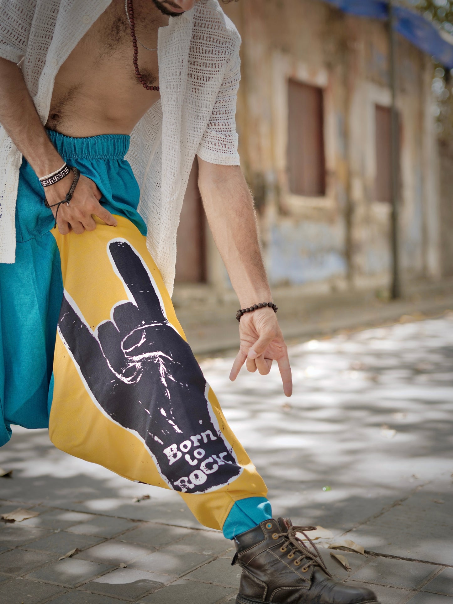 Men's Harem Pants For Dance Travel Yoga - Born To Rock Print