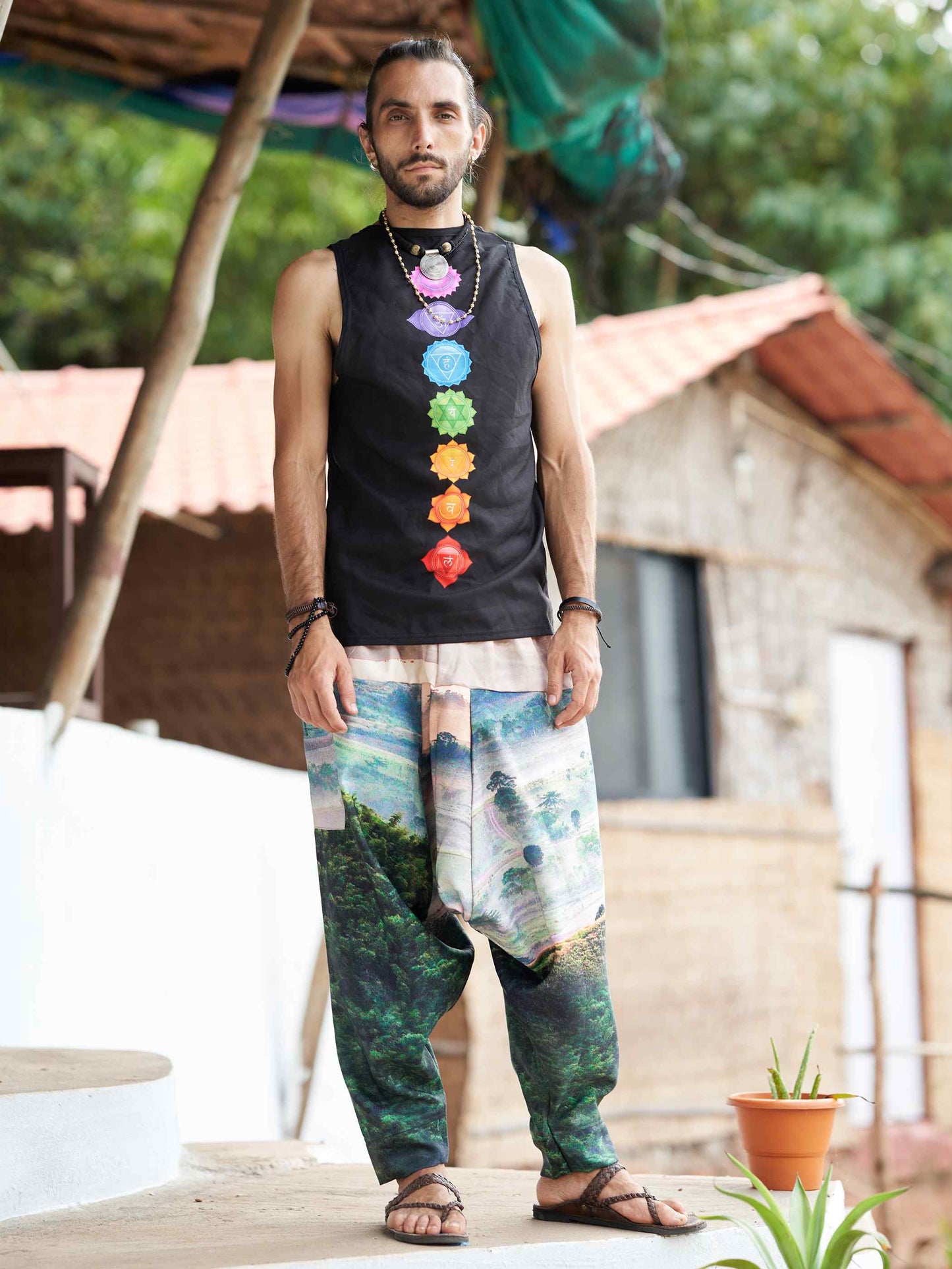 Buy Men's Nature Print Bohemian Hippy Aladdin Balloon Harem Pants For Travel Yoga Dance
