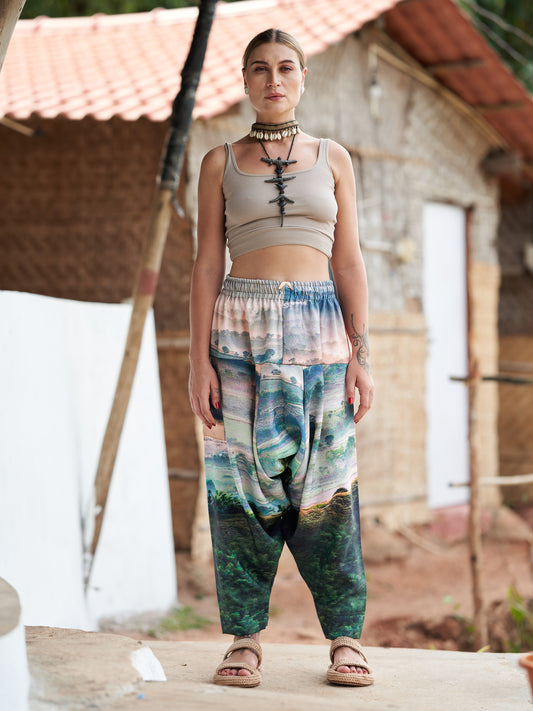 Buy Women's Nature Print Bohemian Hippy Aladdin Balloon Harem Pants For Travel Yoga Dance