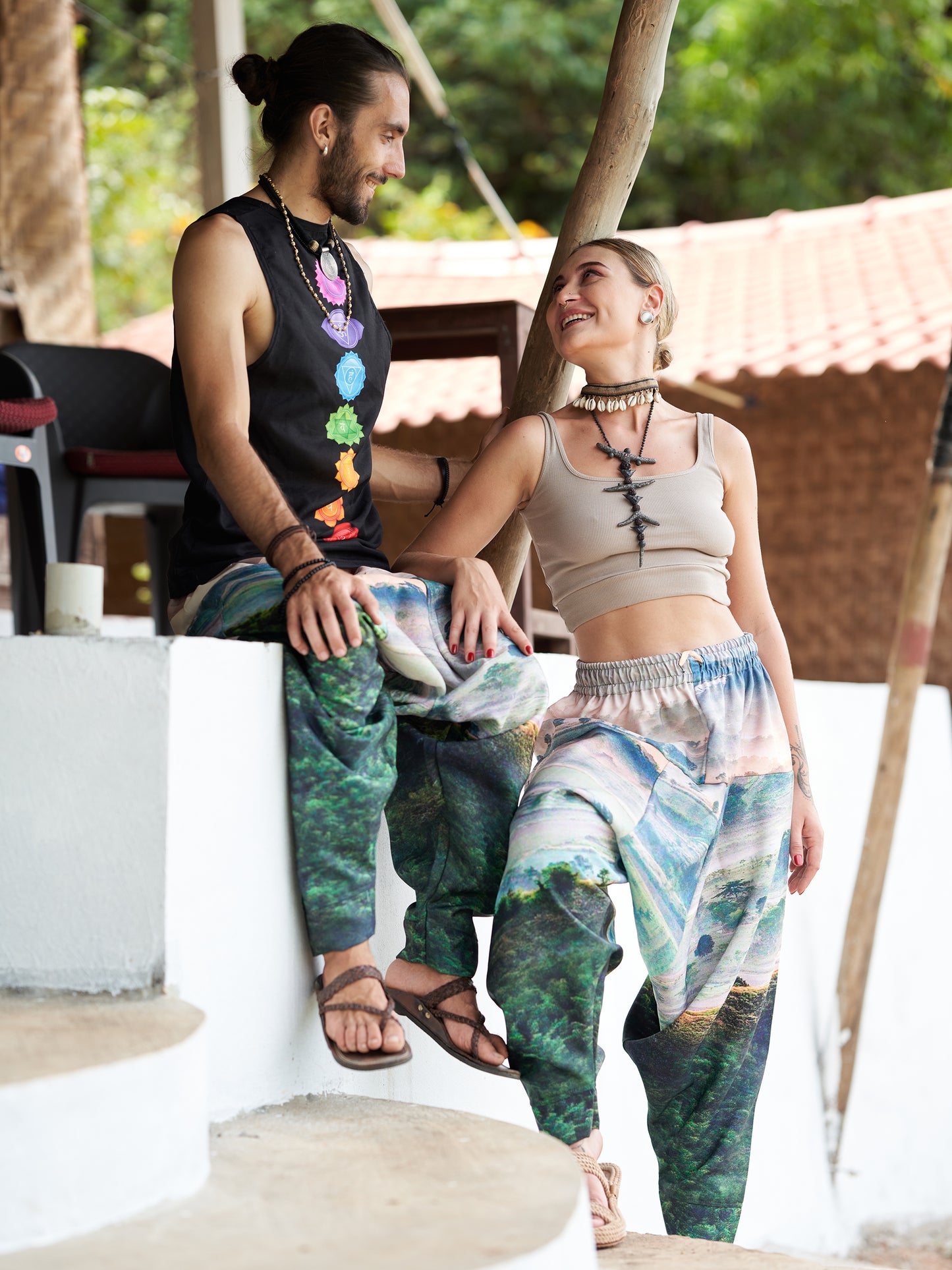 Buy Men's Nature Print Bohemian Hippy Aladdin Balloon Harem Pants For Travel Yoga Dance