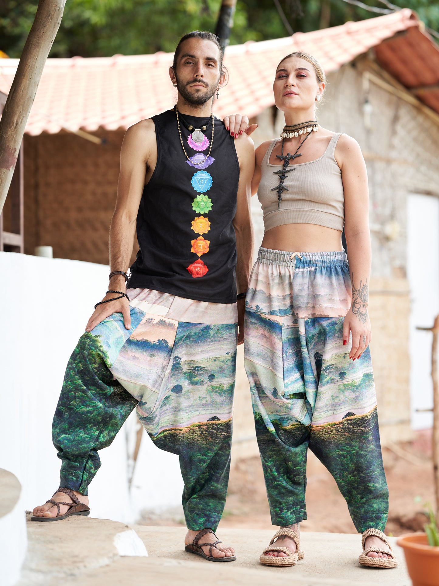 Buy Men's Nature Print Bohemian Hippy Aladdin Balloon Harem Pants For Travel Yoga Dance