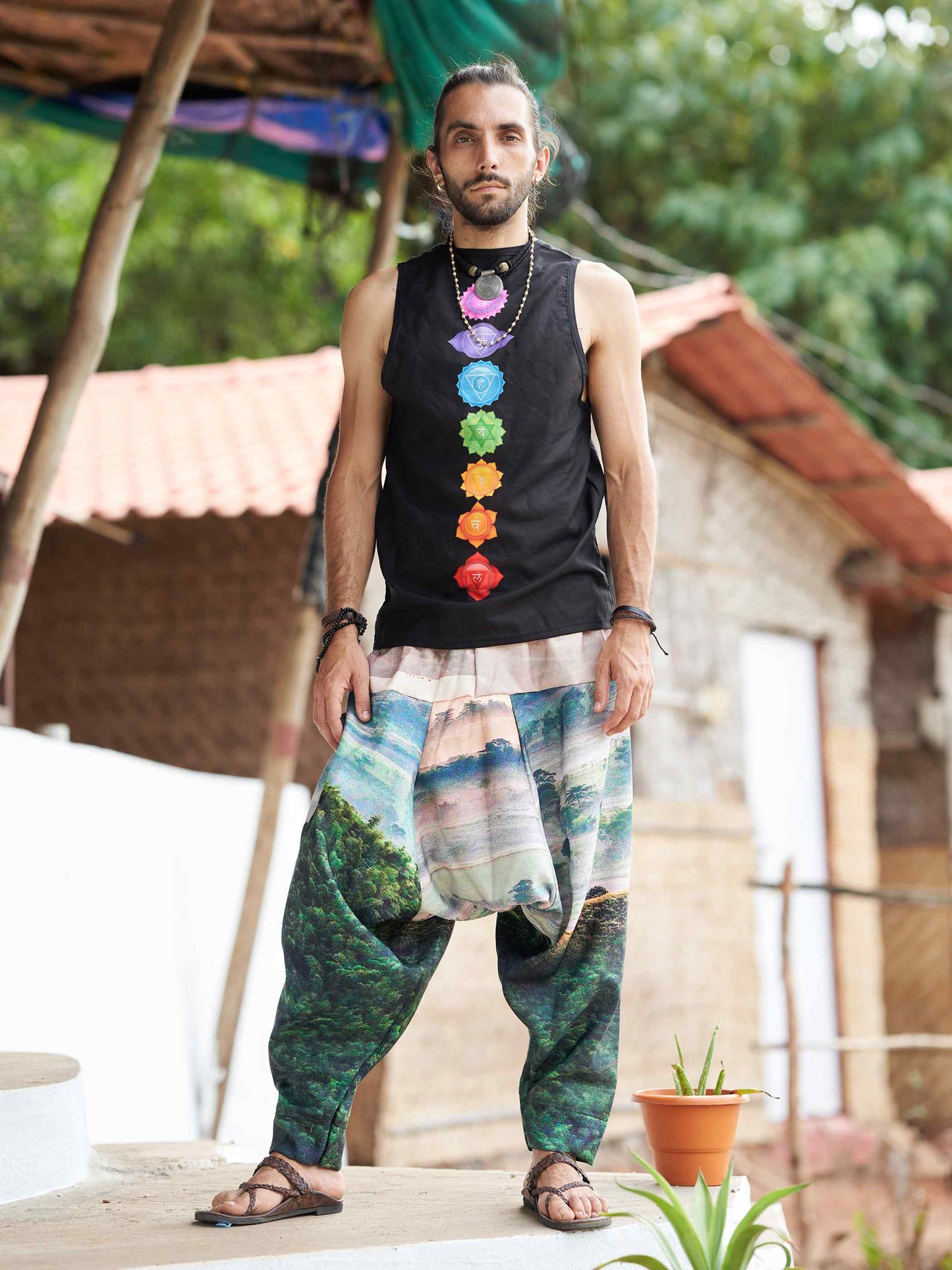 Buy Men's Nature Print Bohemian Hippy Aladdin Balloon Harem Pants For Travel Yoga Dance