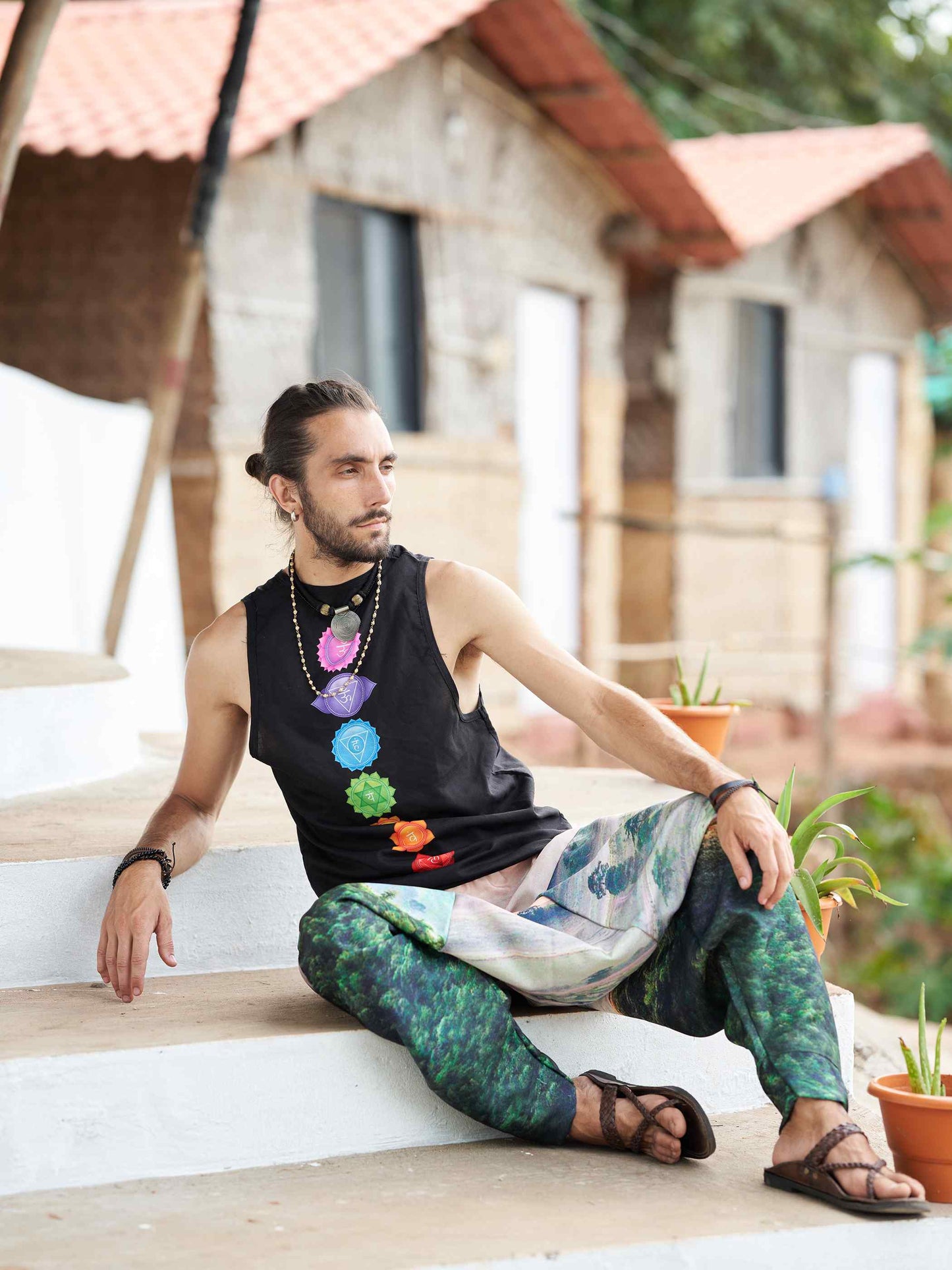 Buy Men's Nature Print Bohemian Hippy Aladdin Balloon Harem Pants For Travel Yoga Dance