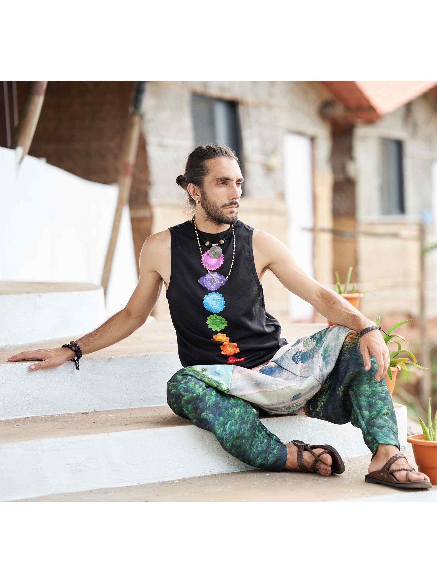 Buy Men's Nature Print Bohemian Hippy Aladdin Balloon Harem Pants For Travel Yoga Dance