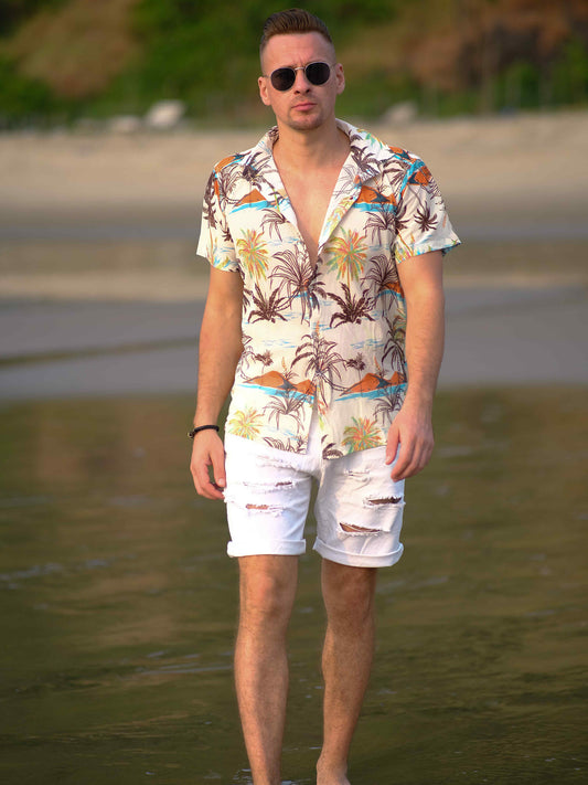 Men's Wanderlust Waves Coastal Printed Travel Net Shirt