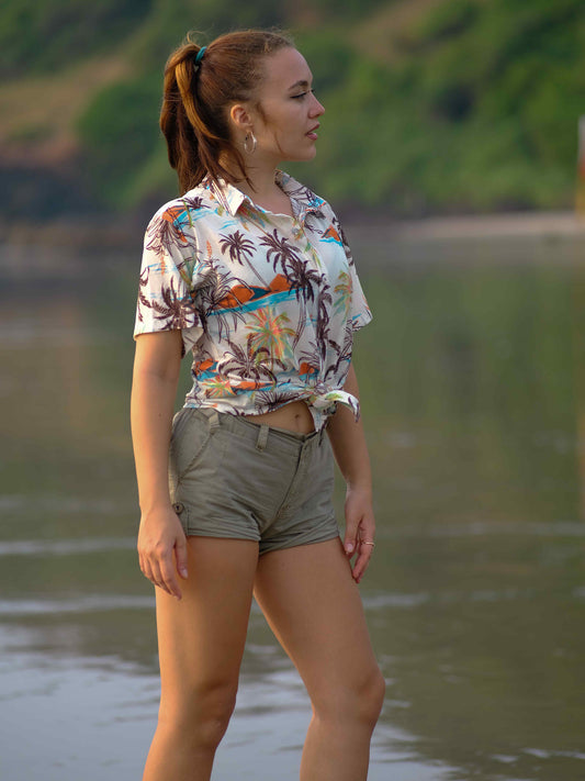 Women's Wanderlust Waves Coastal Printed Travel Net Shirt