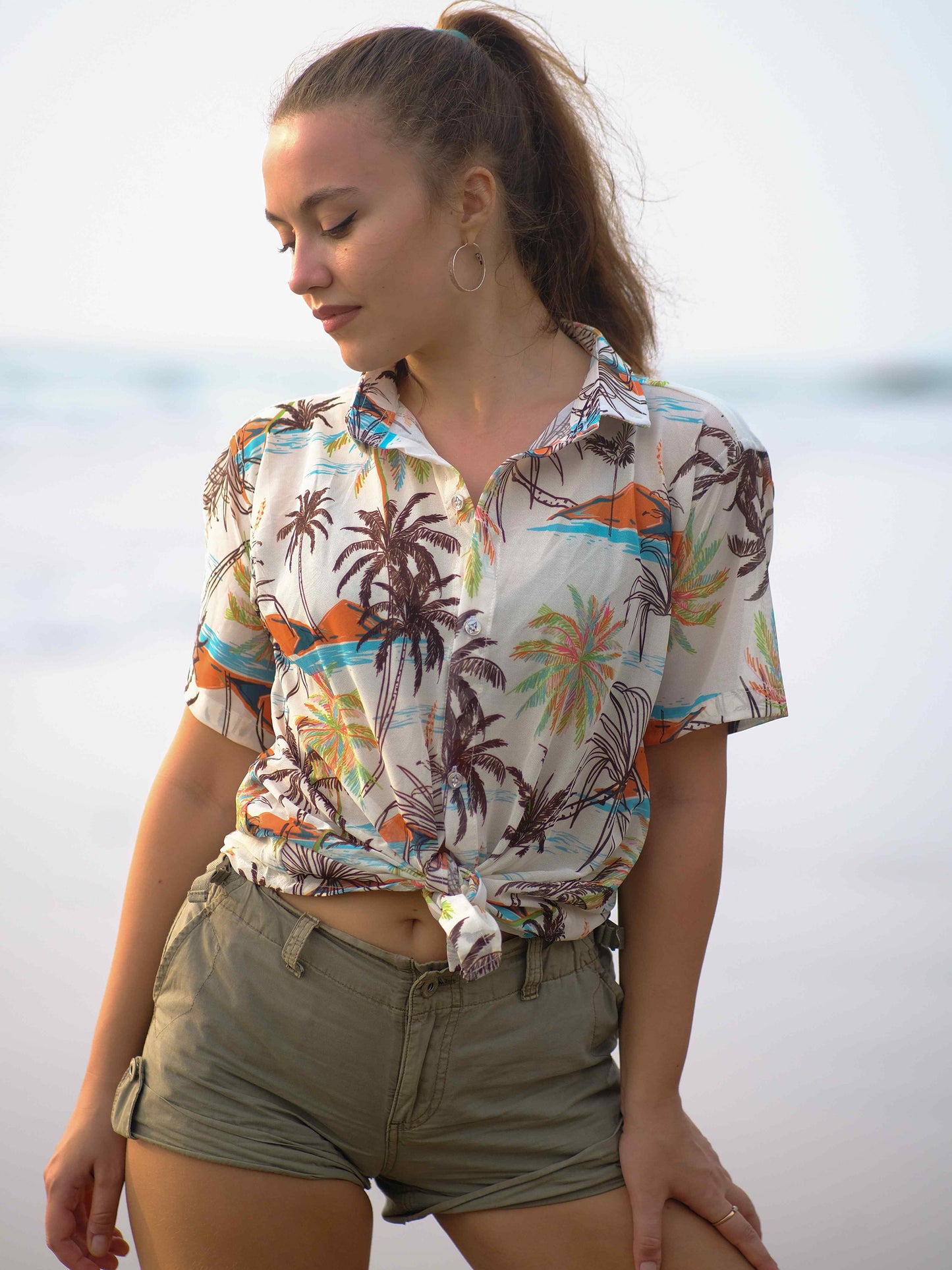 Women's Wanderlust Waves Coastal Printed Travel Net Shirt