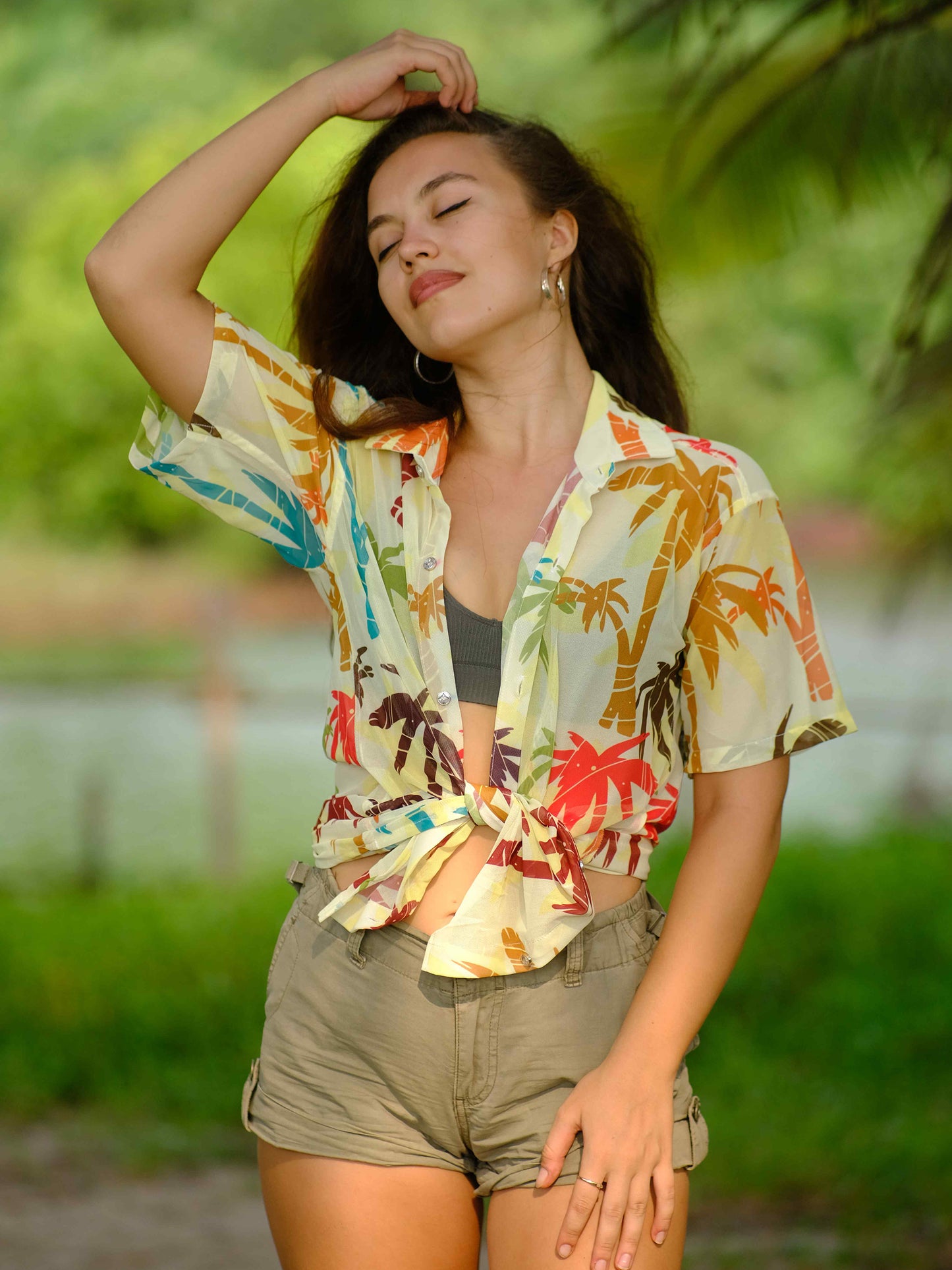 Women's Sunlit Palms Printed Beach Travel Shirt
