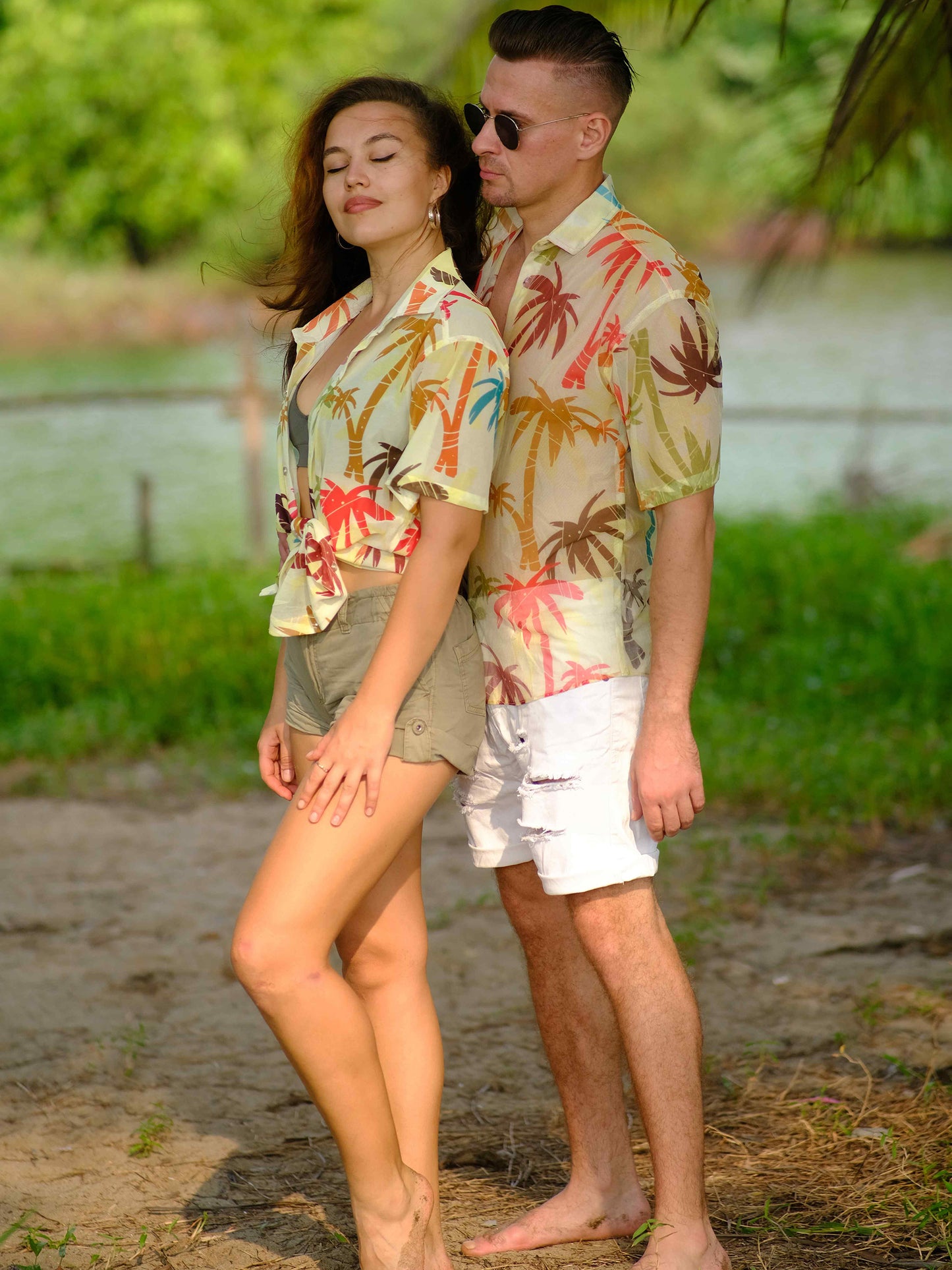 Women's Sunlit Palms Printed Beach Travel Shirt
