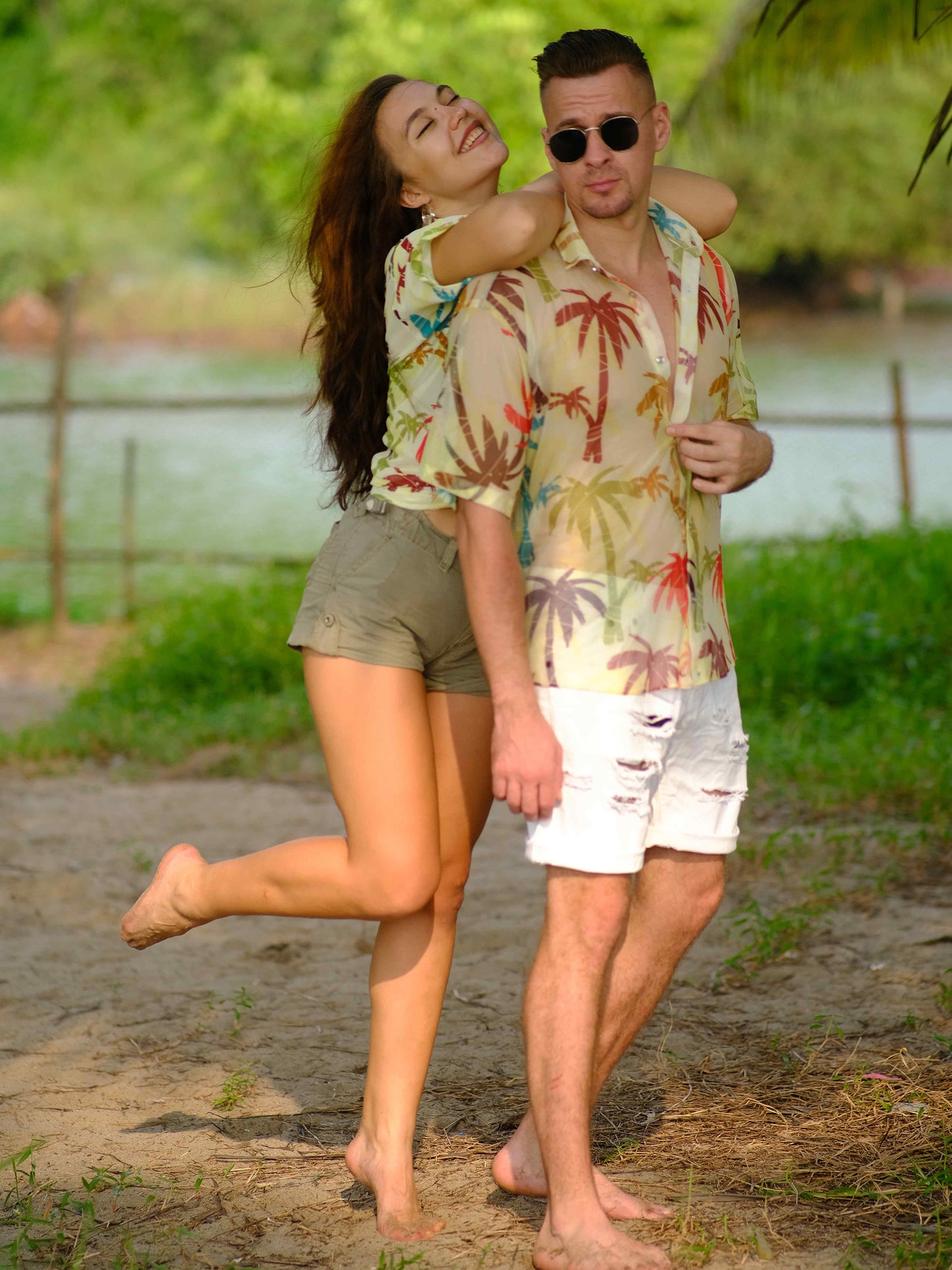 Women's Sunlit Palms Printed Beach Travel Shirt