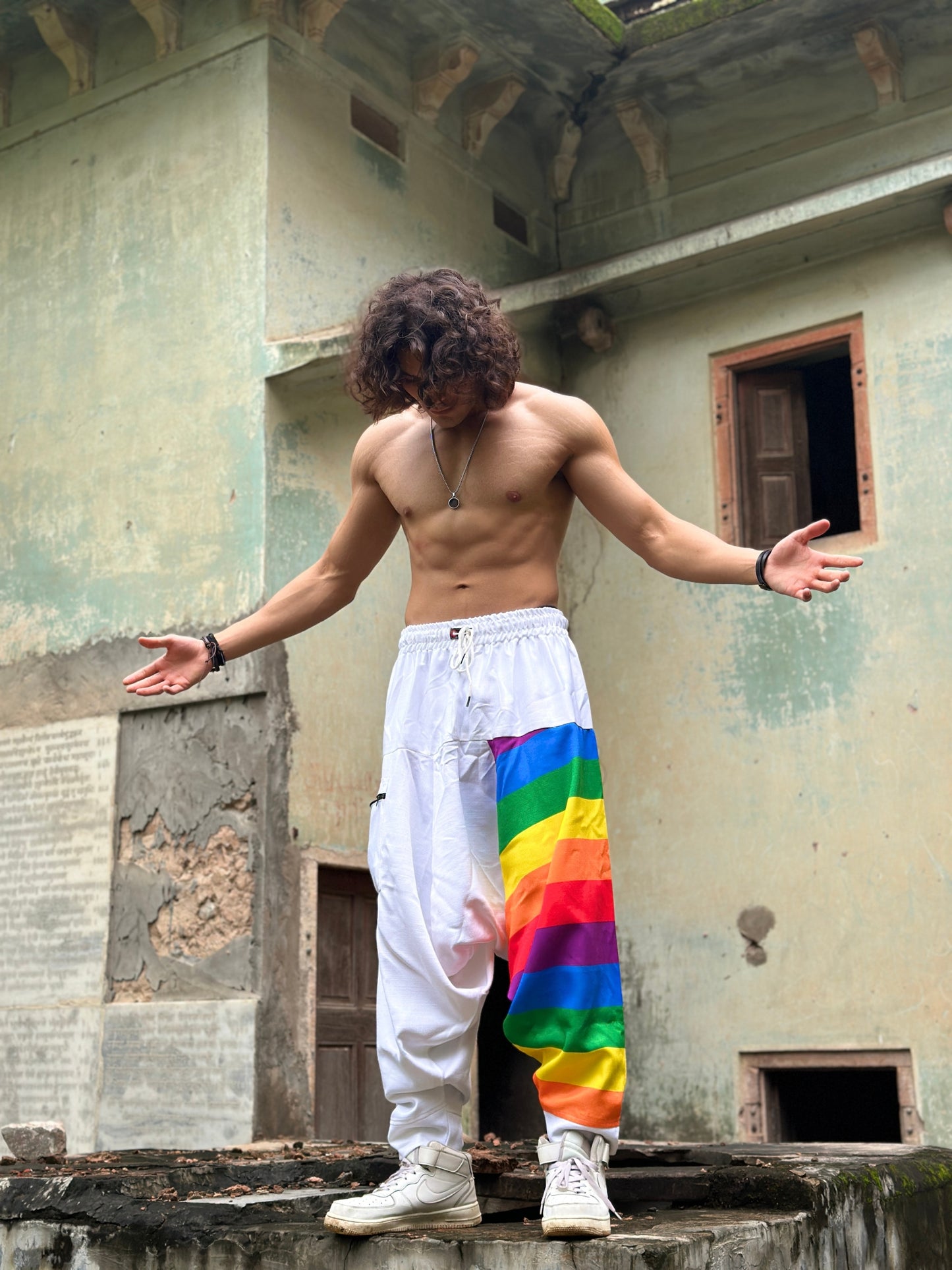 Men's Rainbow Print Multicolored Harem Pant