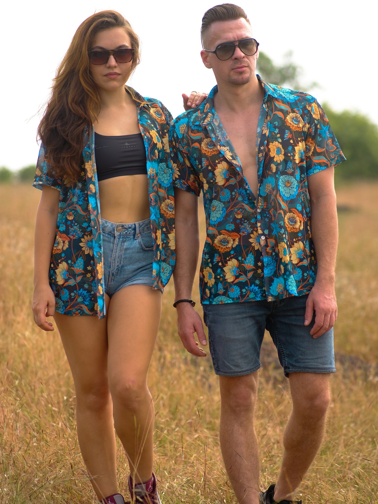 Women's Floral Oversized Net Azure Stylish Shirt For Travel