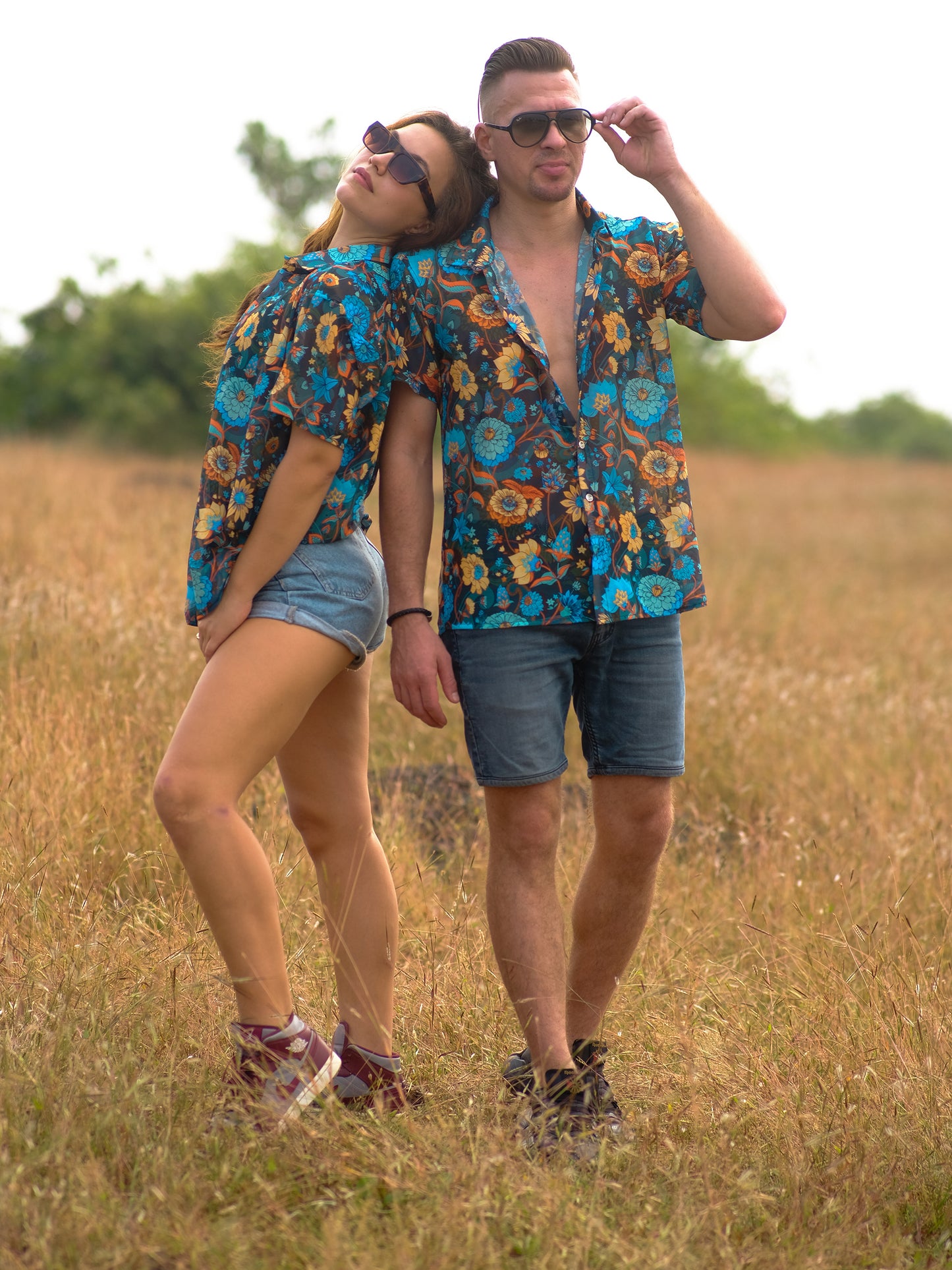 Men's Floral Oversized Net Azure Stylish Shirt For Travel