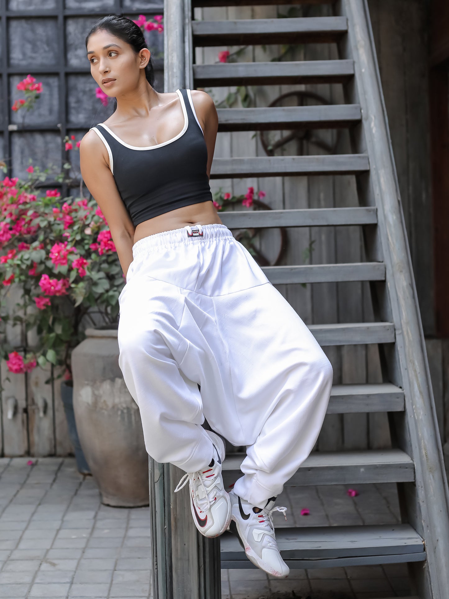 Women's White Bohemian Hippy Harem Pants For Dance Travel Yoga