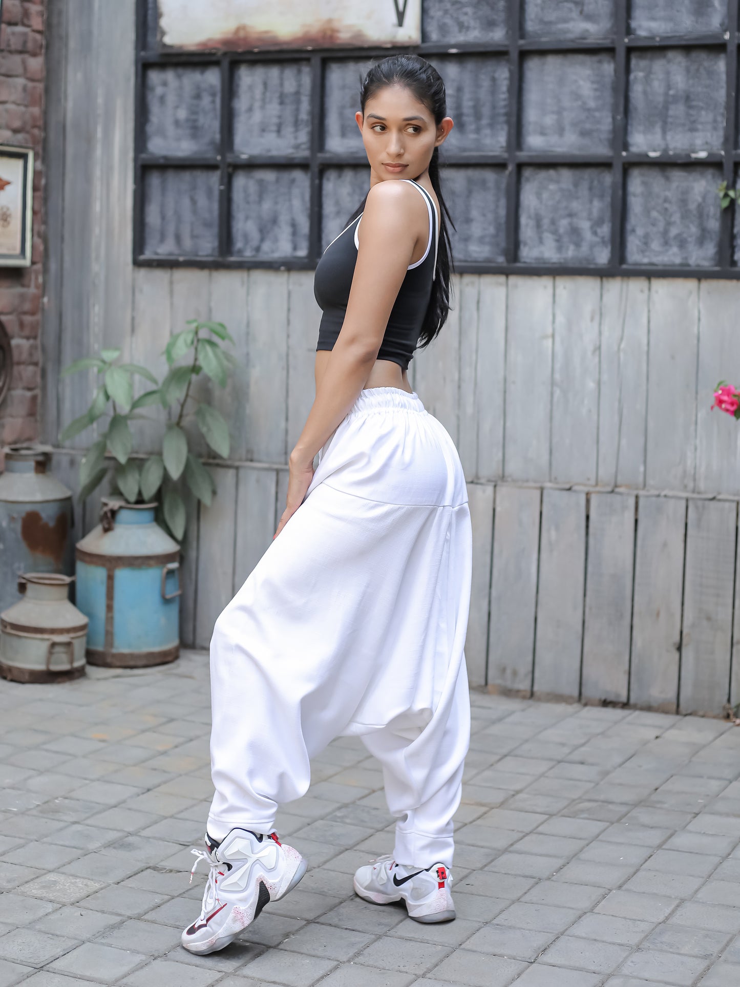Women's White Bohemian Hippy Harem Pants For Dance Travel Yoga