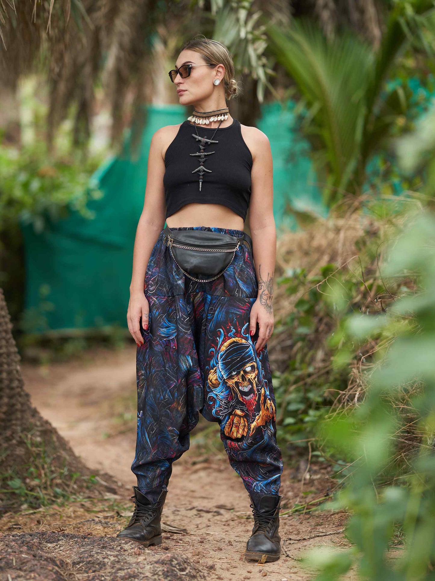 Buy Women's Scary Skull Print Baggy Balloon Aladdin Harem Pants For Dance Travel Yoga