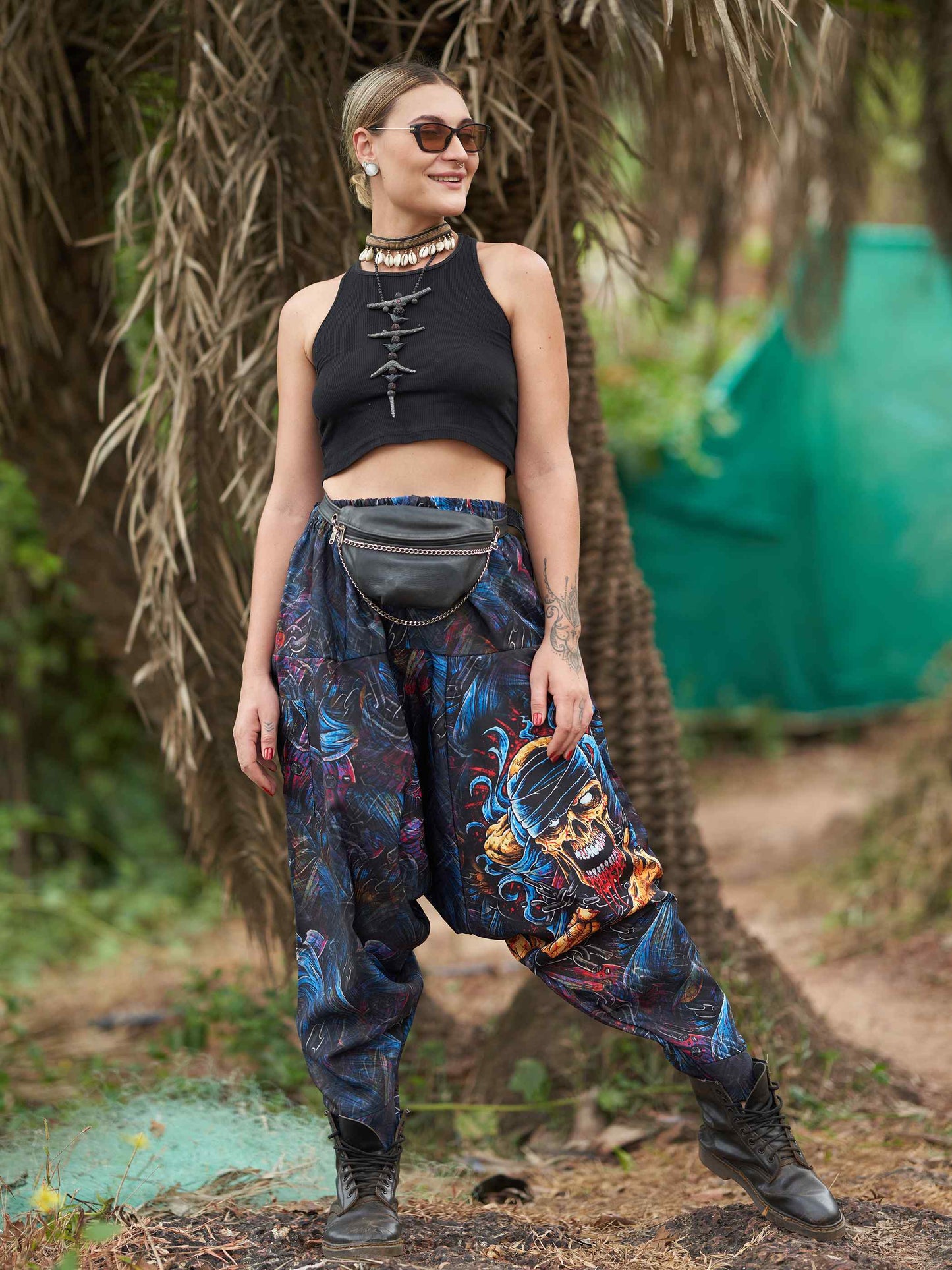 Buy Women's Scary Skull Print Baggy Balloon Aladdin Harem Pants For Dance Travel Yoga
