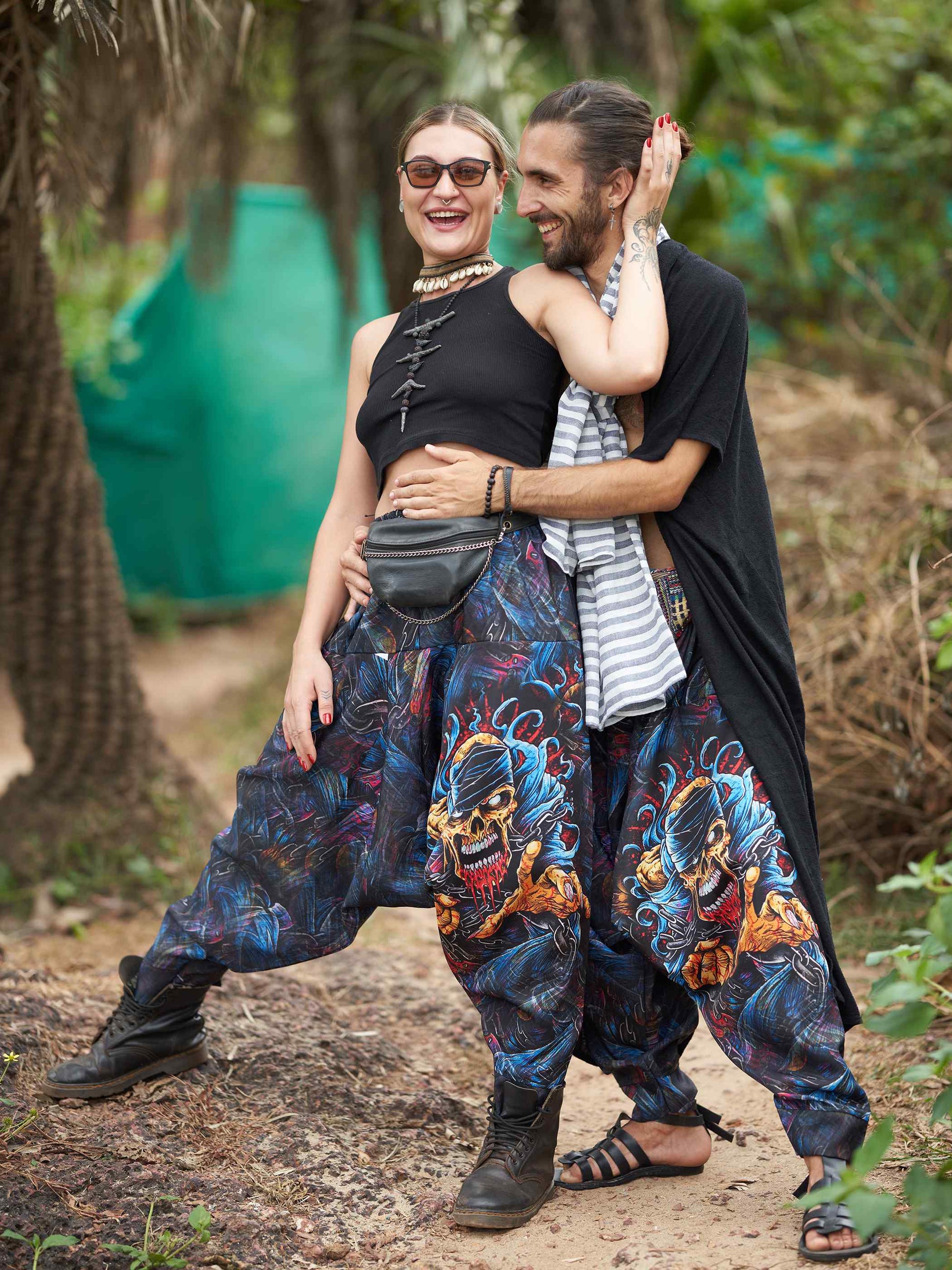 Buy Men's Scary Skull Print Baggy Balloon Aladdin Harem Pants For Dance Travel Yoga