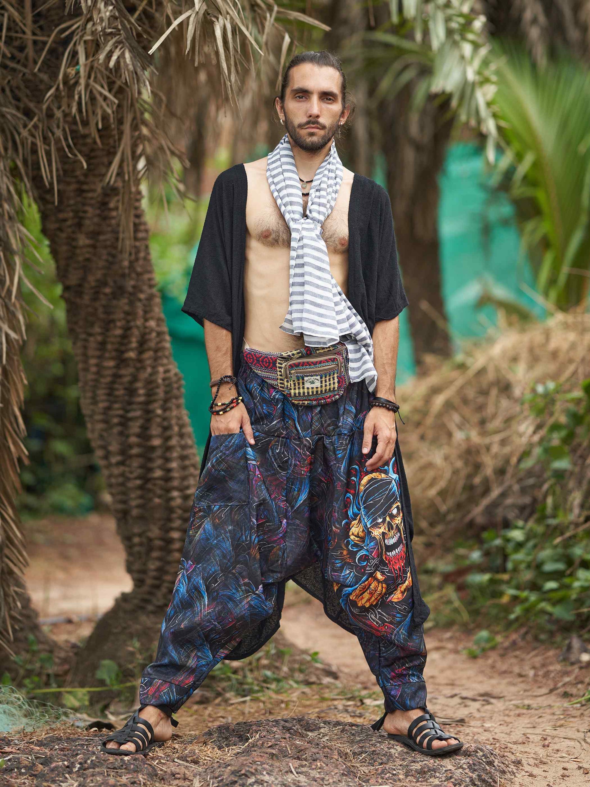 Buy Men's Scary Skull Print Baggy Balloon Aladdin Harem Pants For Dance Travel Yoga