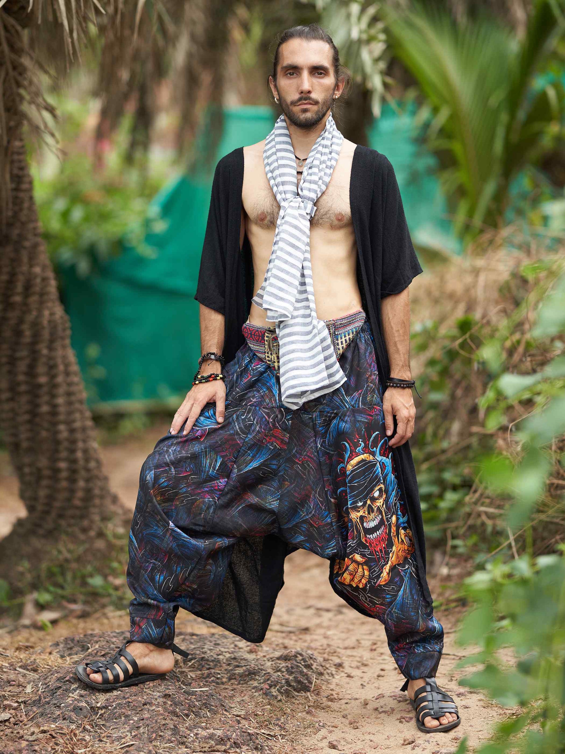 Buy Men's Scary Skull Print Baggy Balloon Aladdin Harem Pants For Dance Travel Yoga