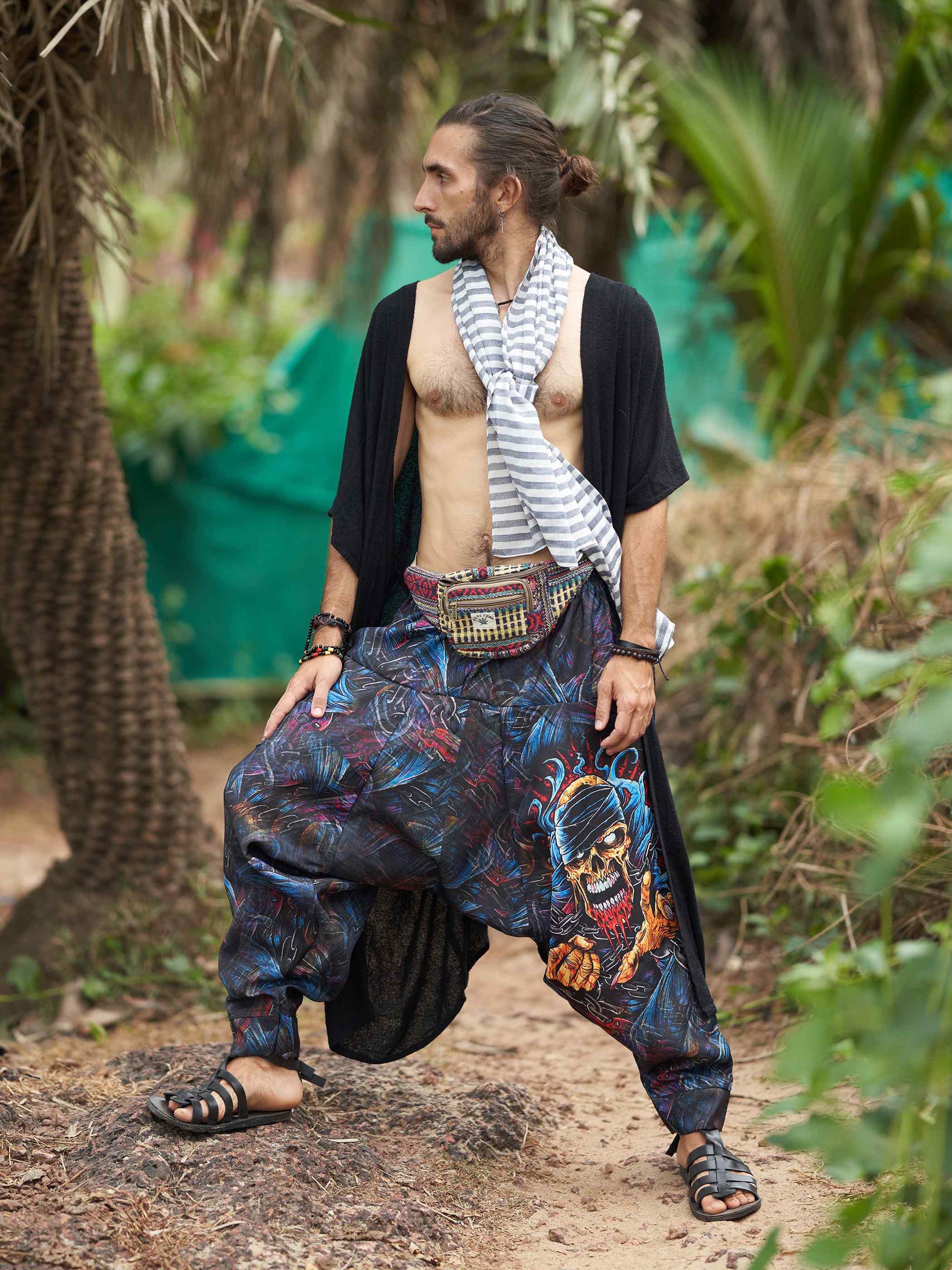Buy Men's Scary Skull Print Baggy Balloon Aladdin Harem Pants For Dance Travel Yoga