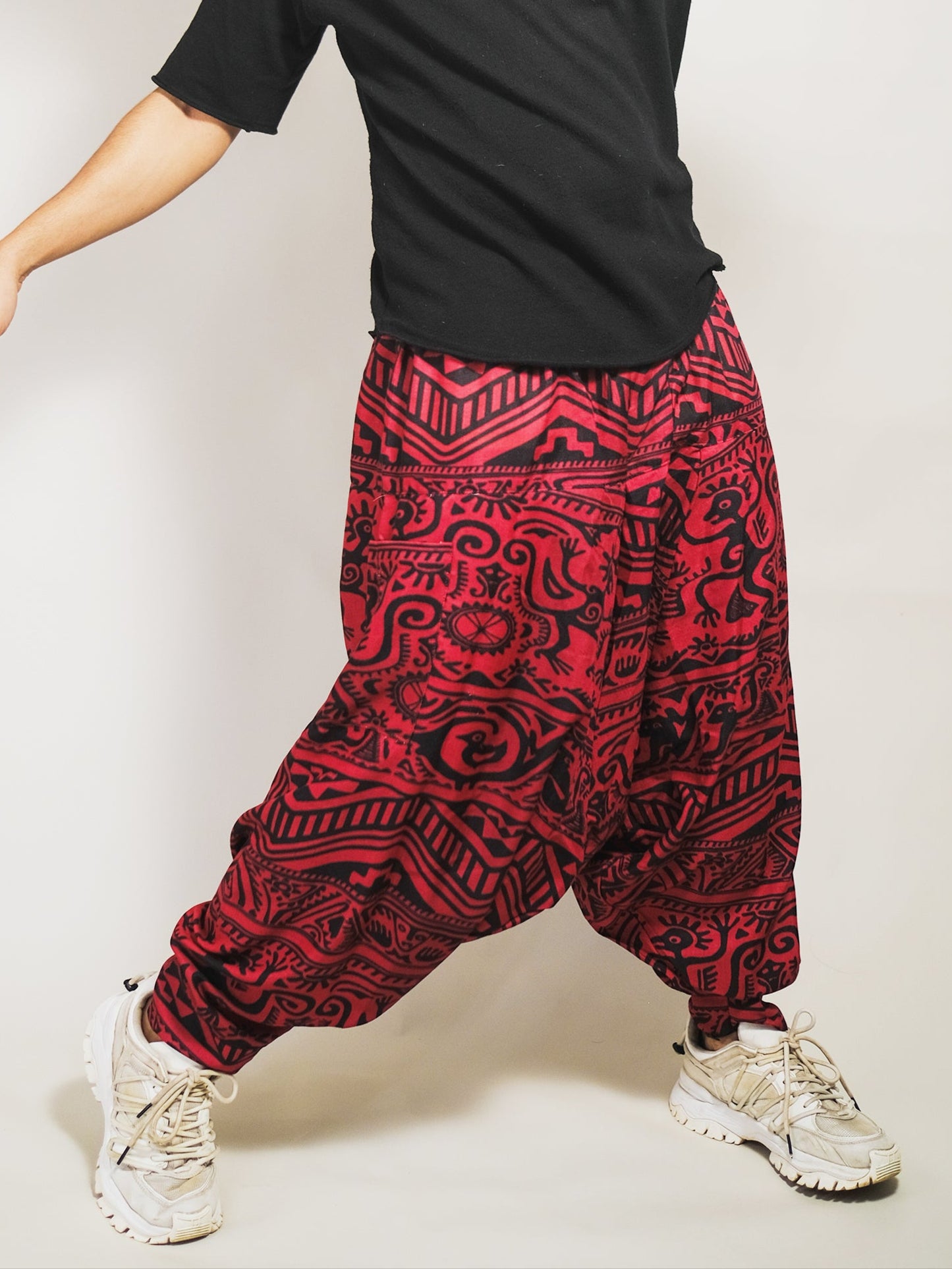 Buy Men's Arabic Vintage Boho Hippy Red Harem Pants Aladdin Balloon Pyjamas