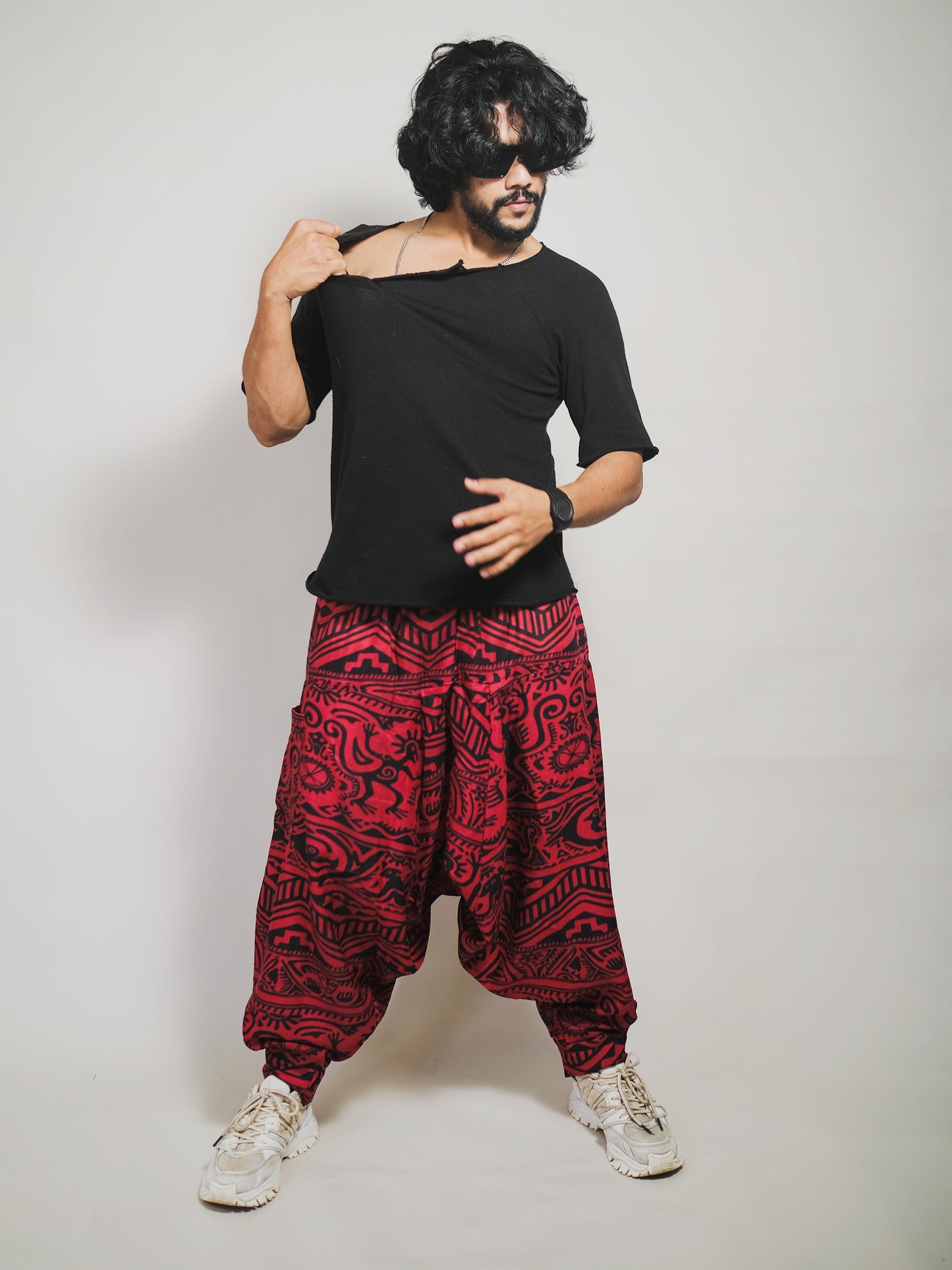 Buy Men's Arabic Vintage Boho Hippy Red Harem Pants Aladdin Balloon Pyjamas