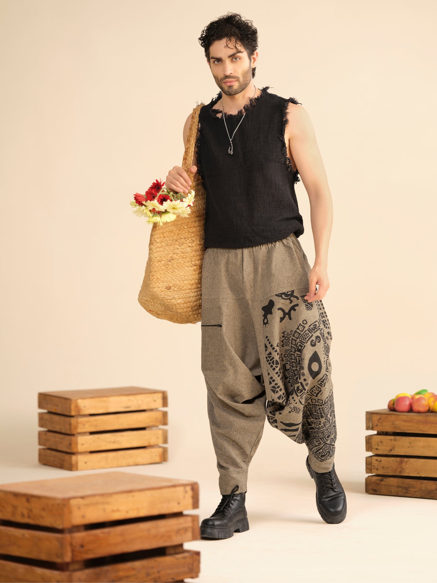 Men’s Tribal Print Cotton Harem Pants – Boho Yoga, Travel & Lounge Wear India