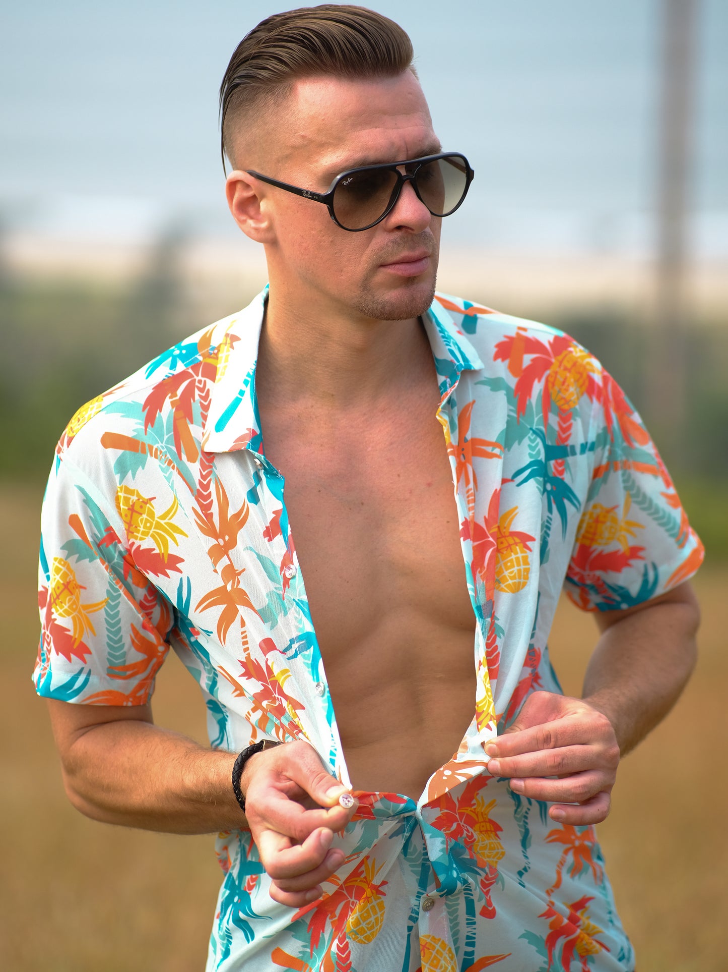 Men's Tropical Oversize Printed Travel Shirt