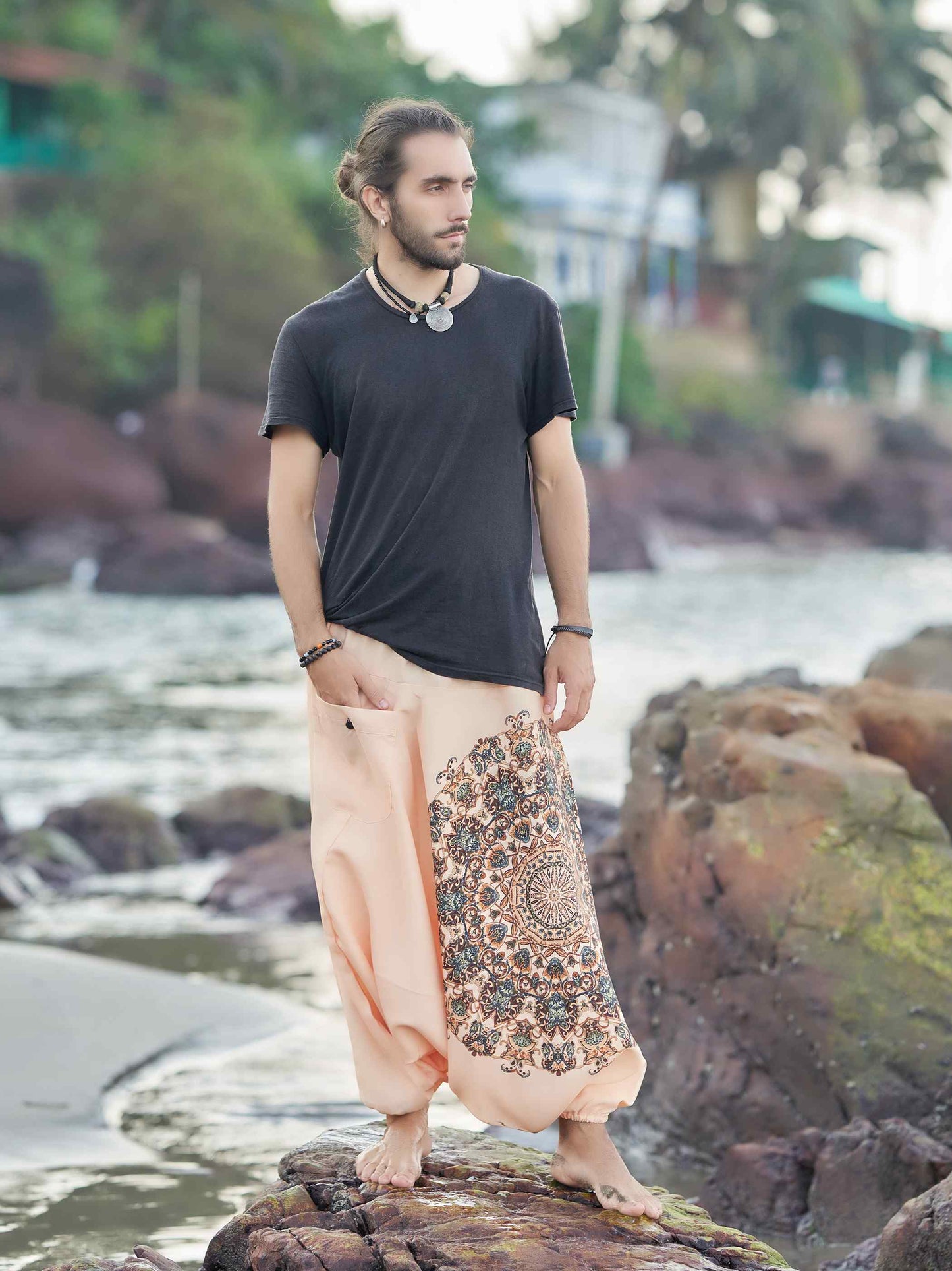 Men's Mandala Print Genie Bohemian Hippy Unisex Harem Pants For Yoga