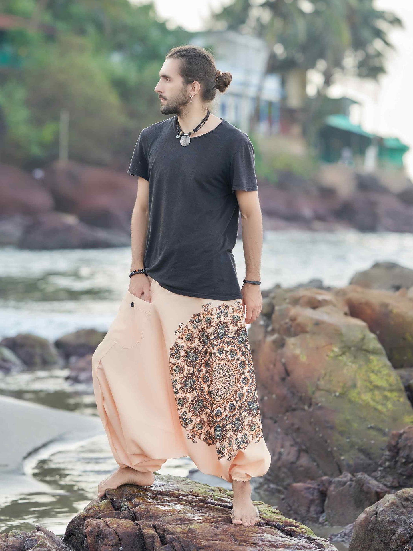 Men's Mandala Print Genie Bohemian Hippy Unisex Harem Pants For Yoga