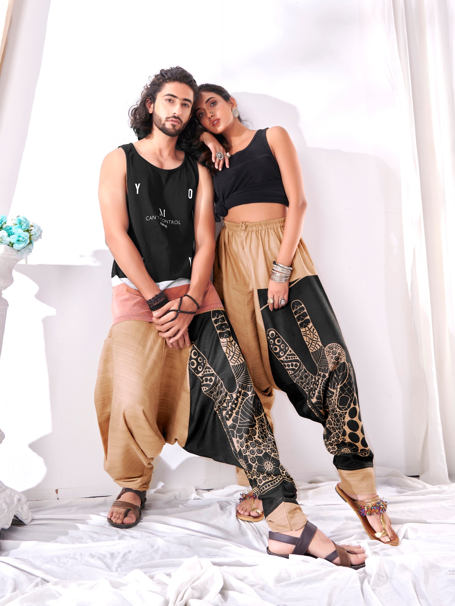 Buy Men's Brown Peace Aladdin Hippy Boho Harem Pants Unisex Yoga Dance Travel Track Pant