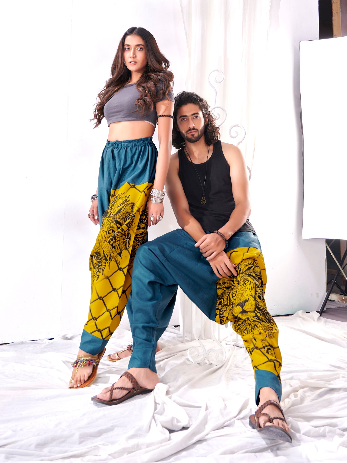 Buy Men's Bohemian Lion Print Hippy Baggy Aladdin Harem Pants For Travel Dance Yoga Unisex Animal Print Pant