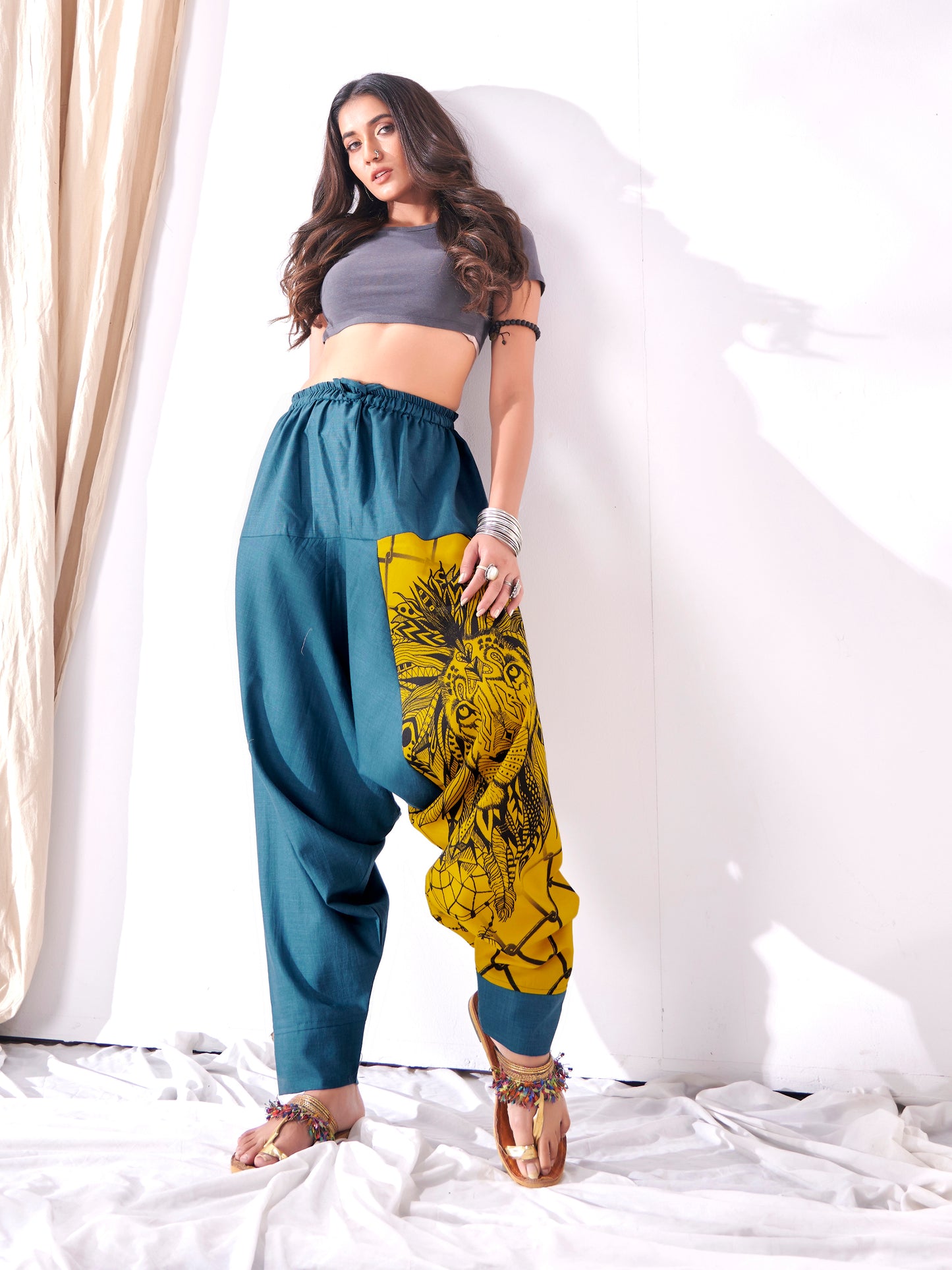 Buy Women's Bohemian Lion Print Hippy Baggy Aladdin Harem Pants For Travel Dance Yoga